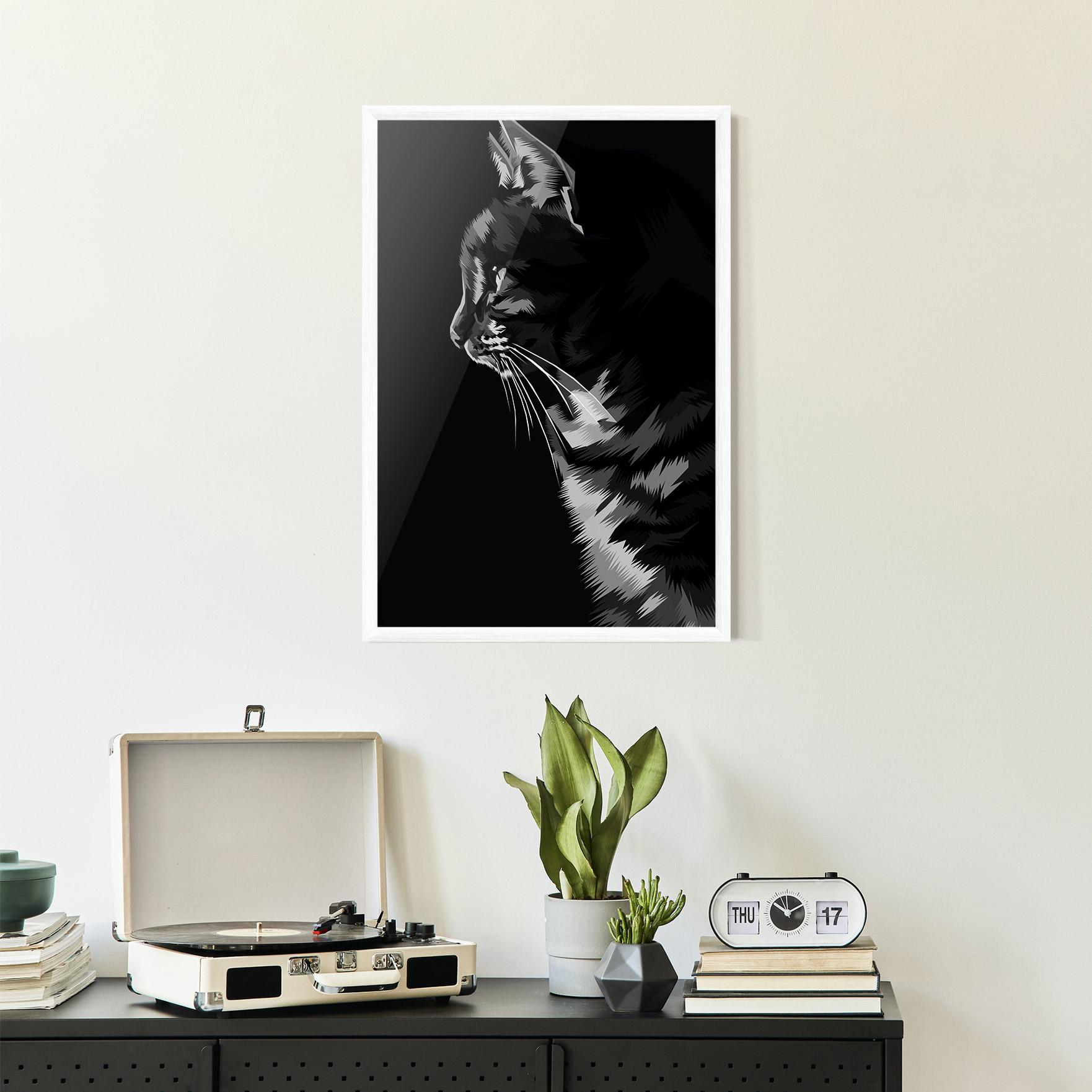 Gerahmte Poster Black Grey Cat mockup 2