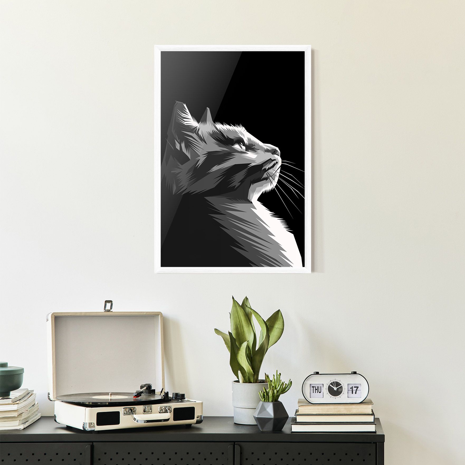Grey Cat On Black mockup 2