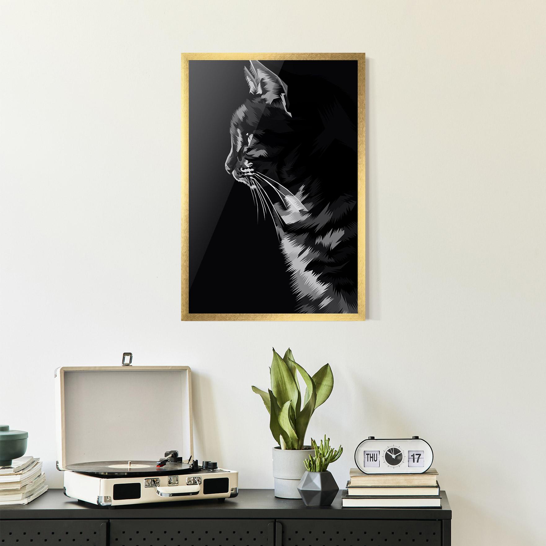 Gerahmte Poster Black Grey Cat mockup 2