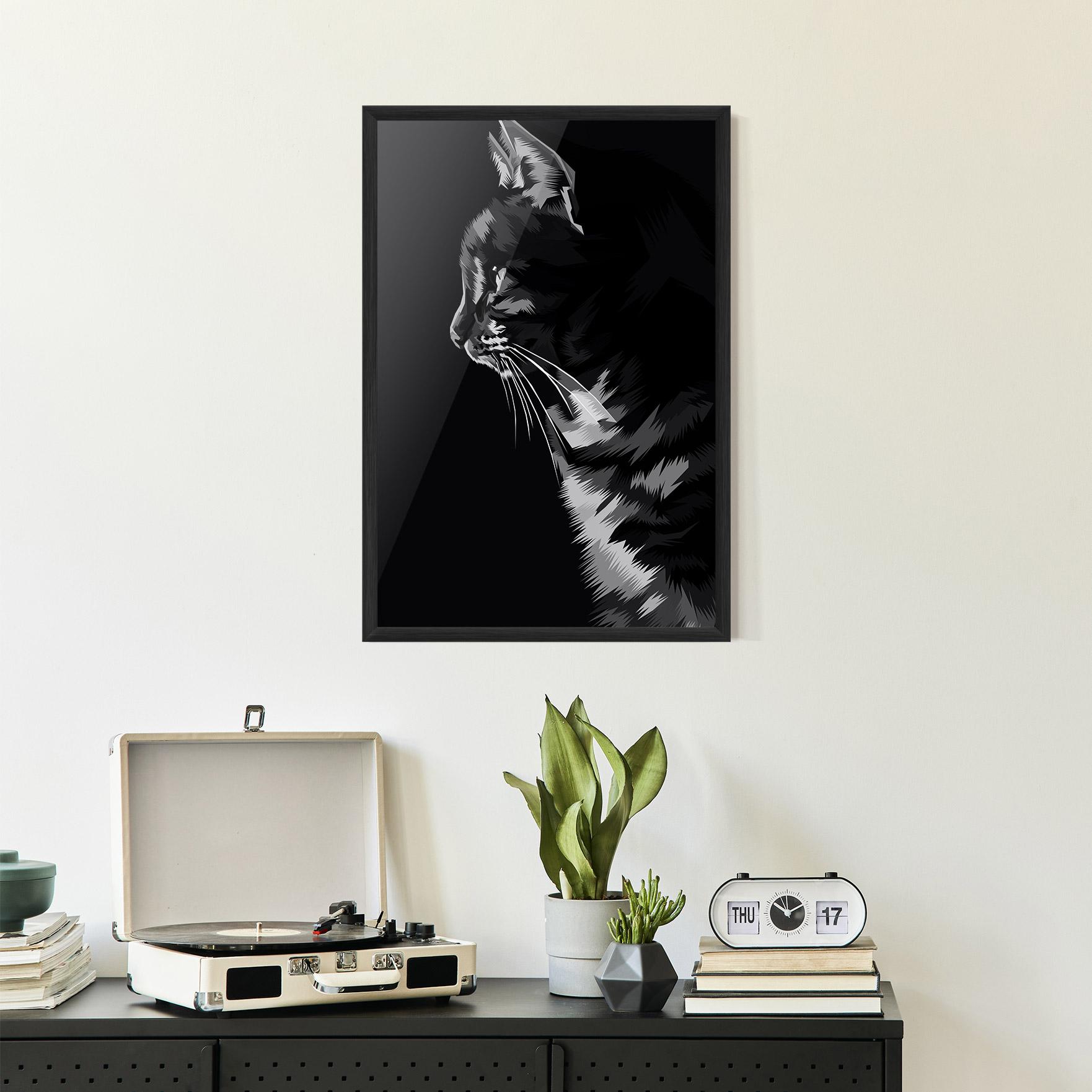 Gerahmte Poster Black Grey Cat mockup 2