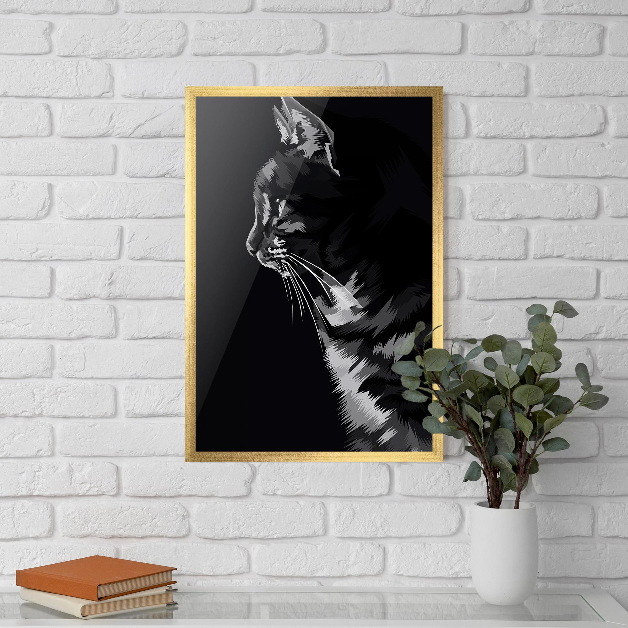 Gerahmte Poster Black Grey Cat mockup 5
