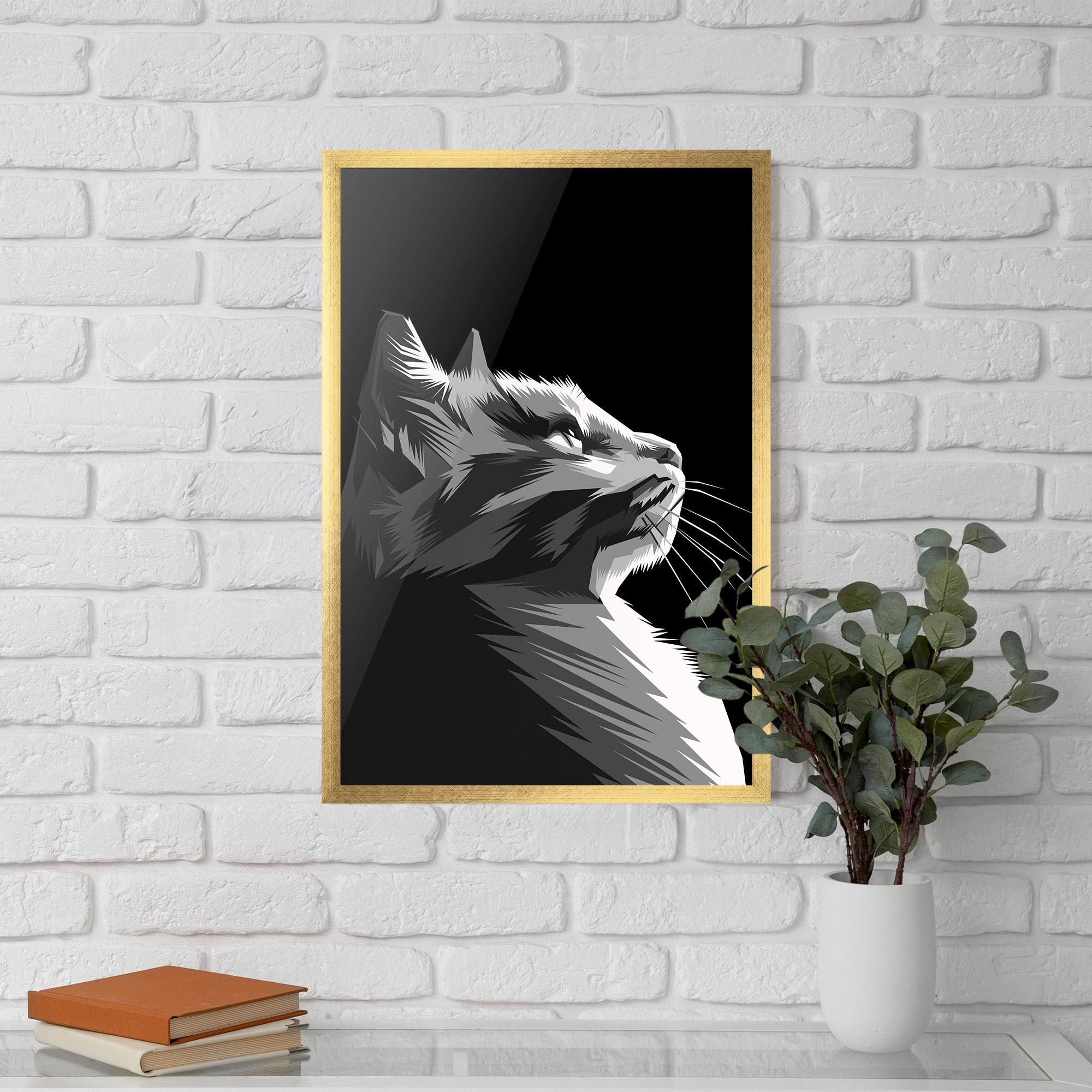 Gerahmte Poster Grey Cat On Black mockup 5