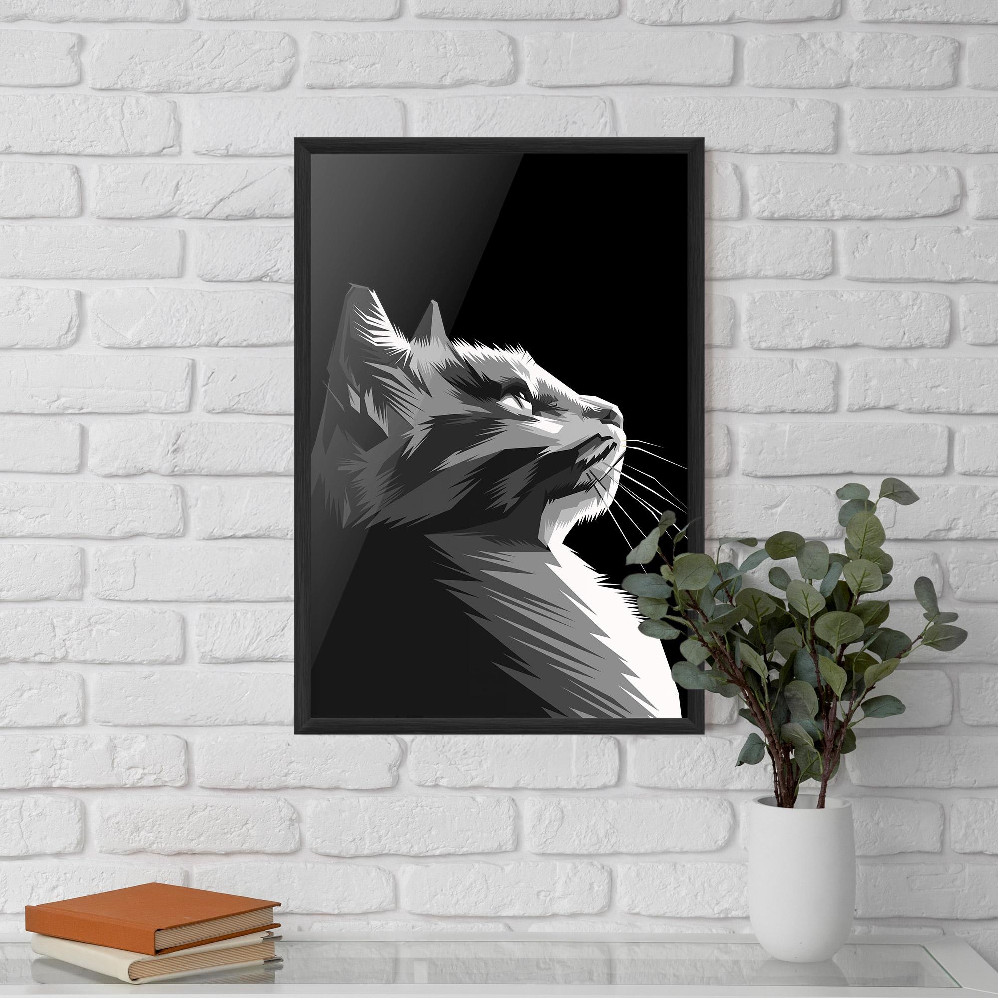 Gerahmte Poster Grey Cat On Black mockup 5