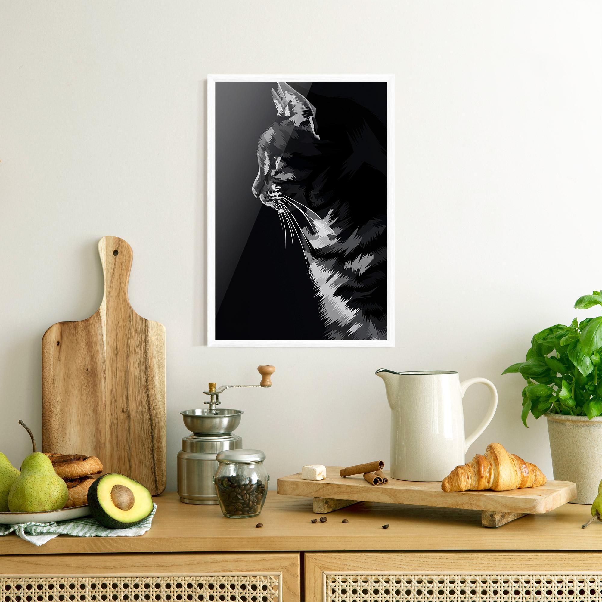 Gerahmte Poster Black Grey Cat mockup 8