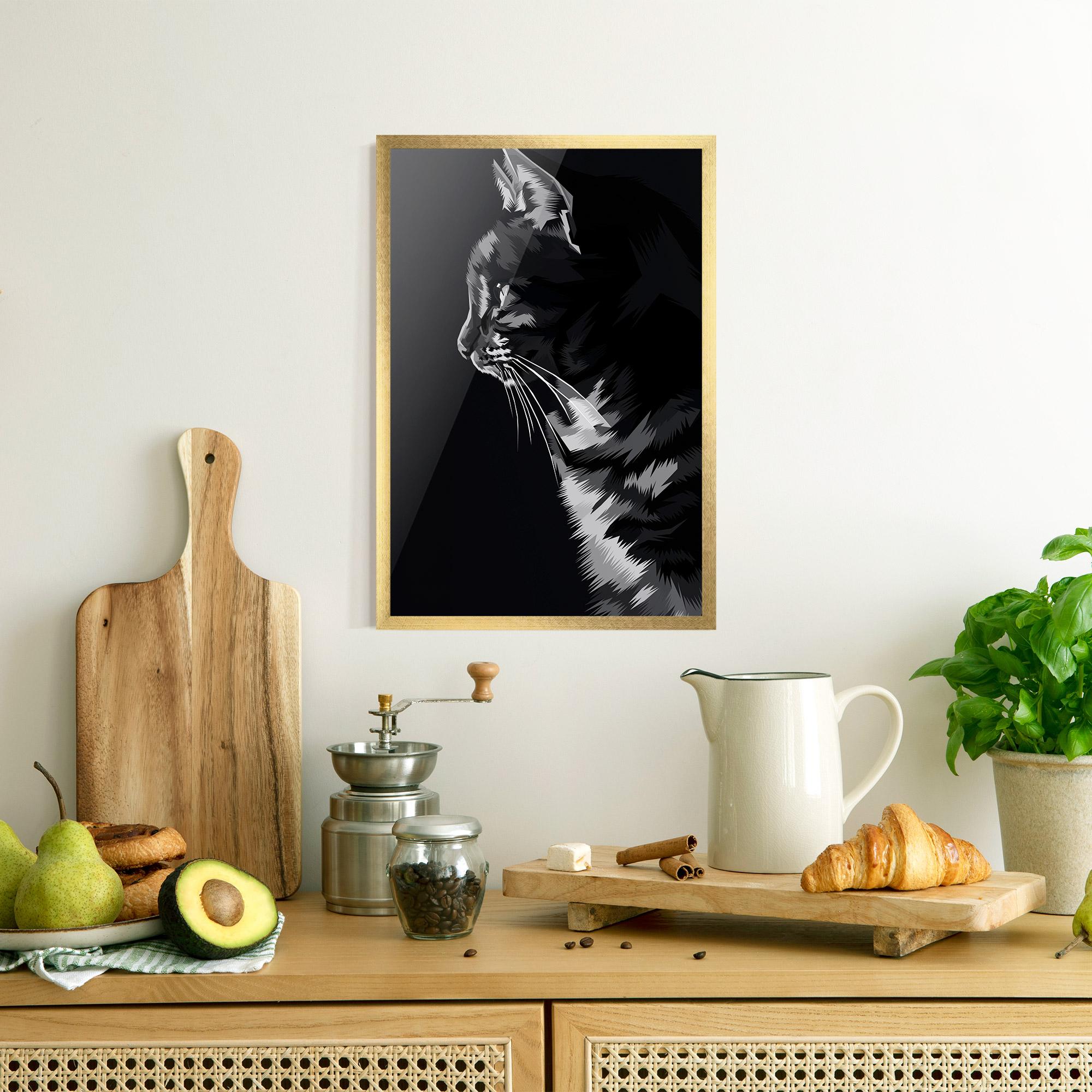 Gerahmte Poster Black Grey Cat mockup 8
