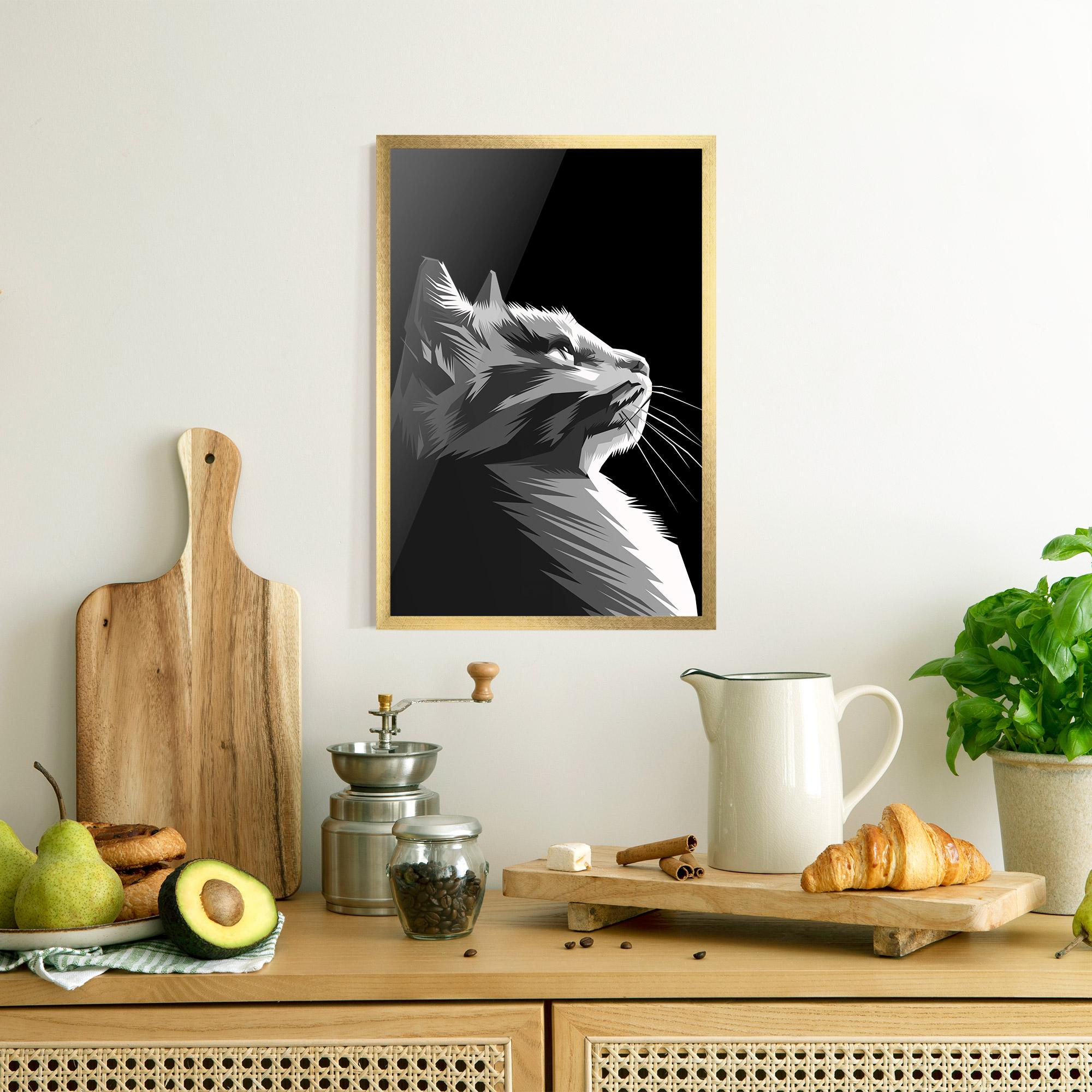 Gerahmte Poster Grey Cat On Black mockup 8