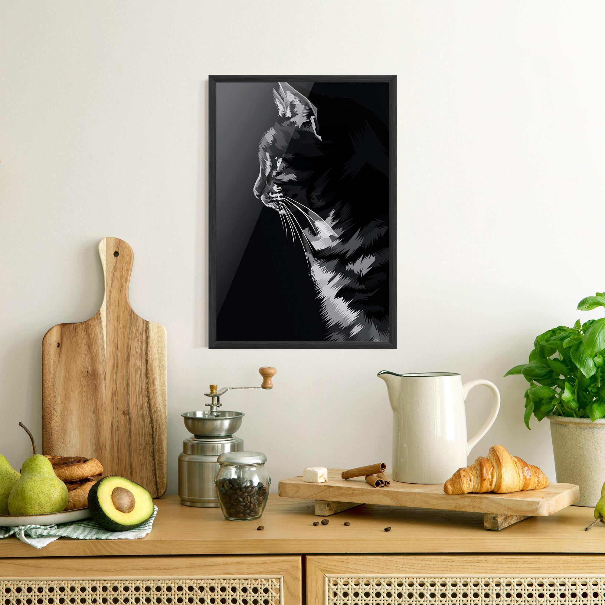 Gerahmte Poster Black Grey Cat mockup 8