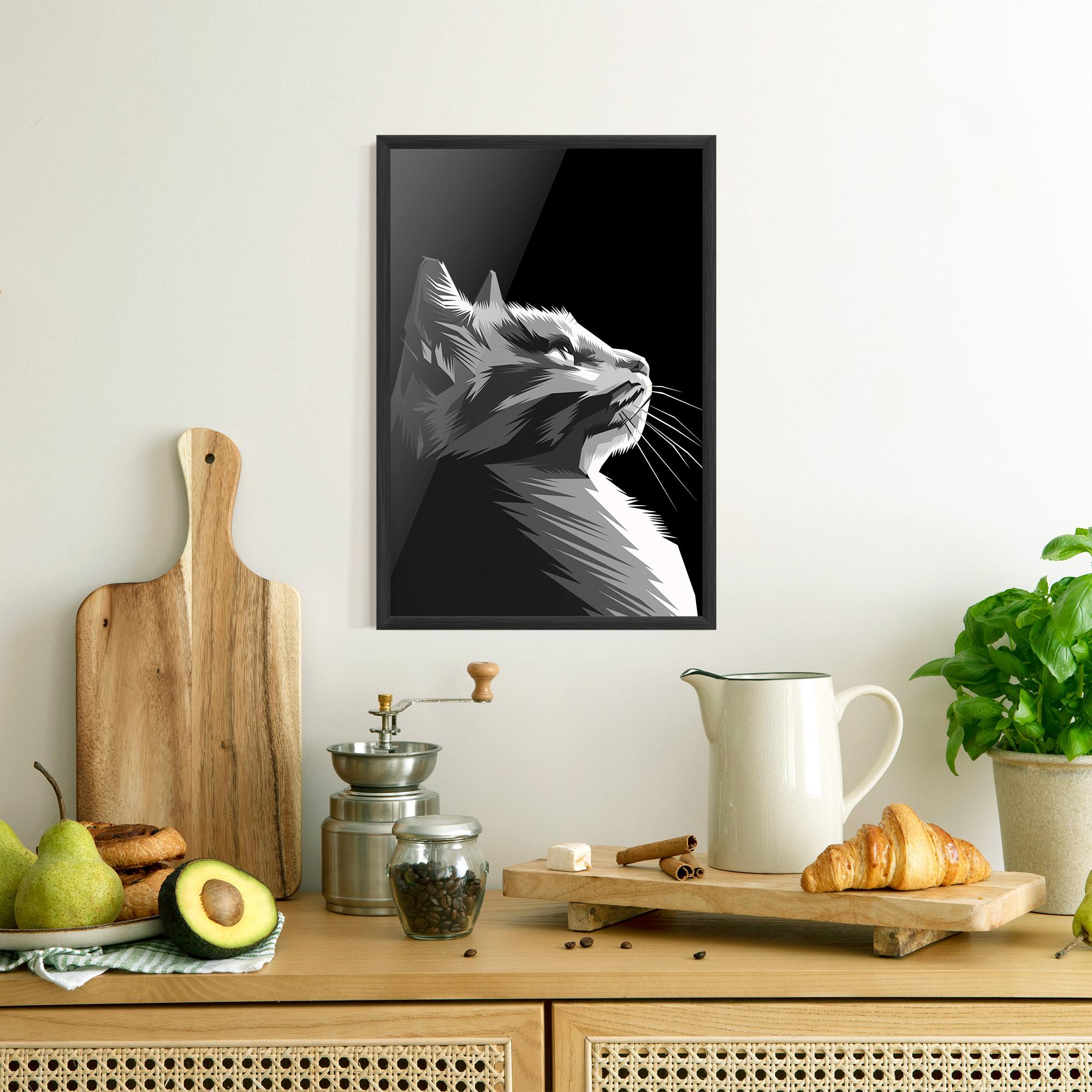 Gerahmte Poster Grey Cat On Black mockup 8