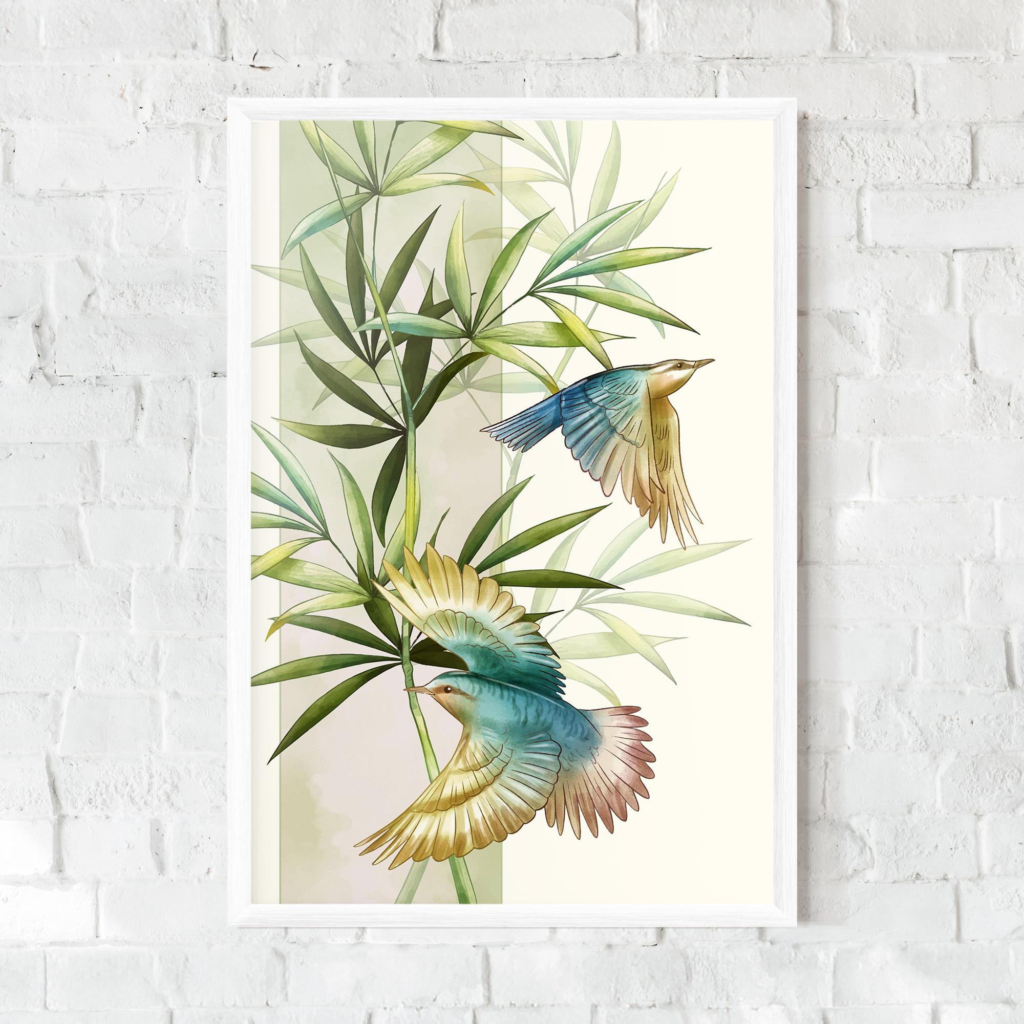 Gerahmte Poster Asiatic Blue Birds mockup 0