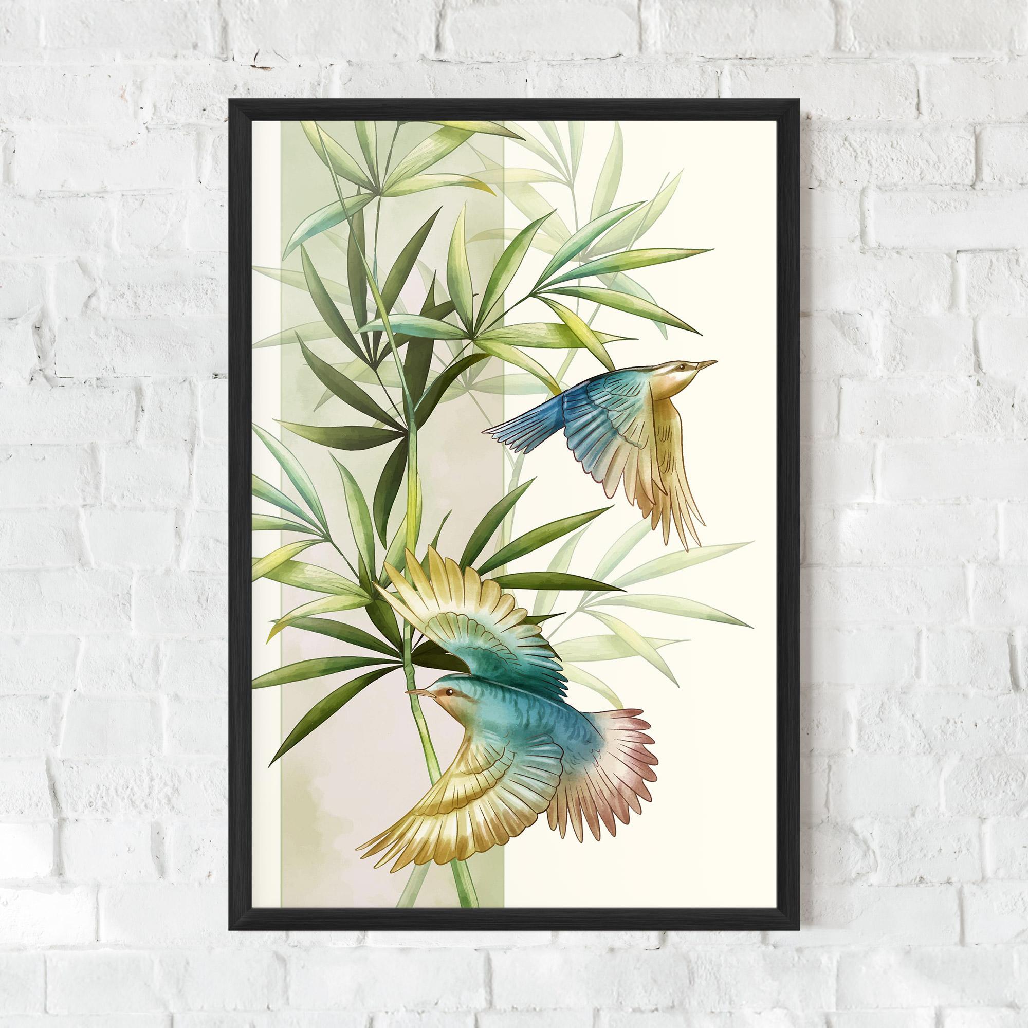 Gerahmte Poster Asiatic Blue Birds mockup 0