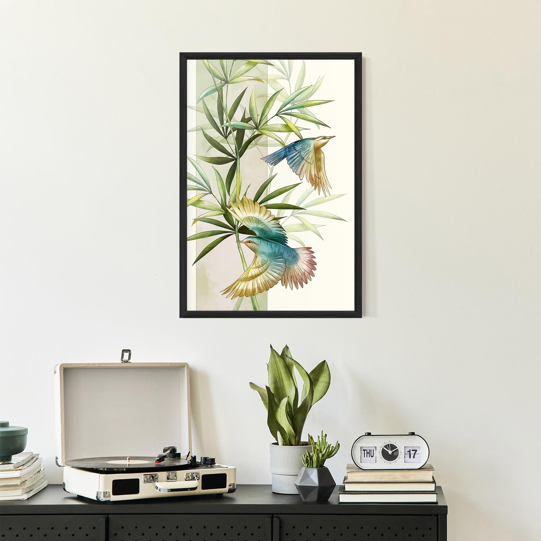 Gerahmte Poster Asiatic Blue Birds mockup 2