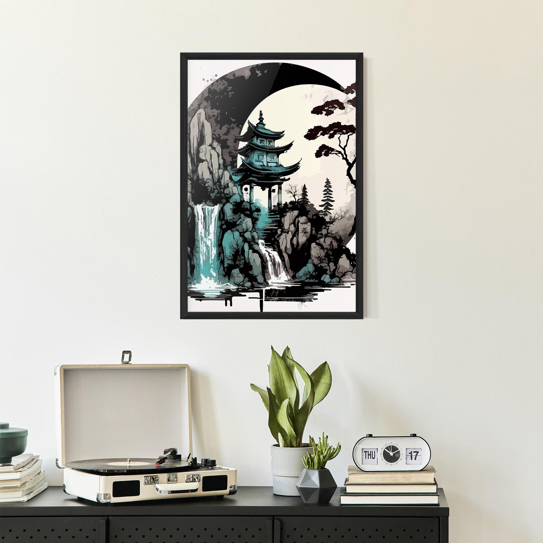 Gerahmte Poster Blue Temple Art mockup 2