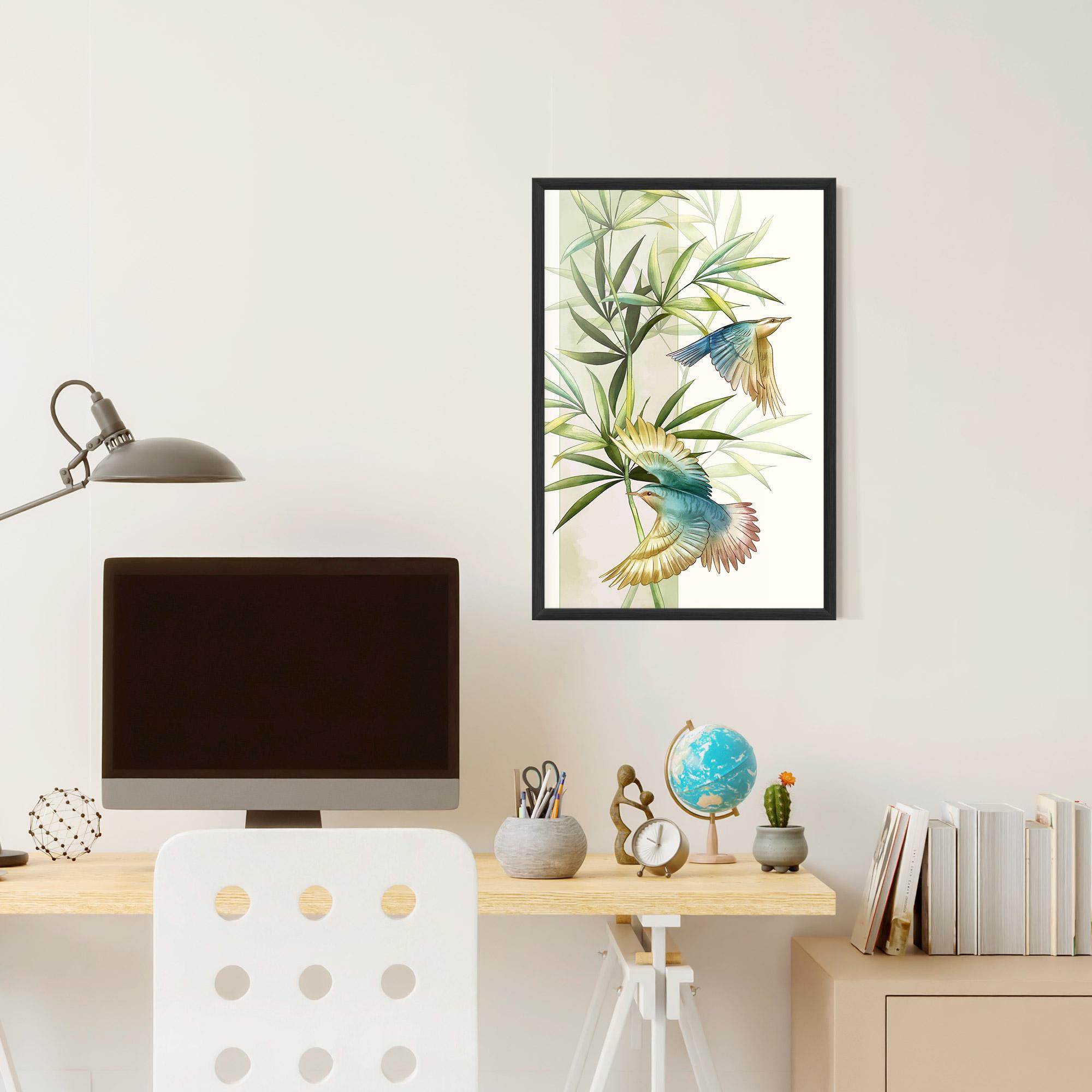 Gerahmte Poster Asiatic Blue Birds mockup 6
