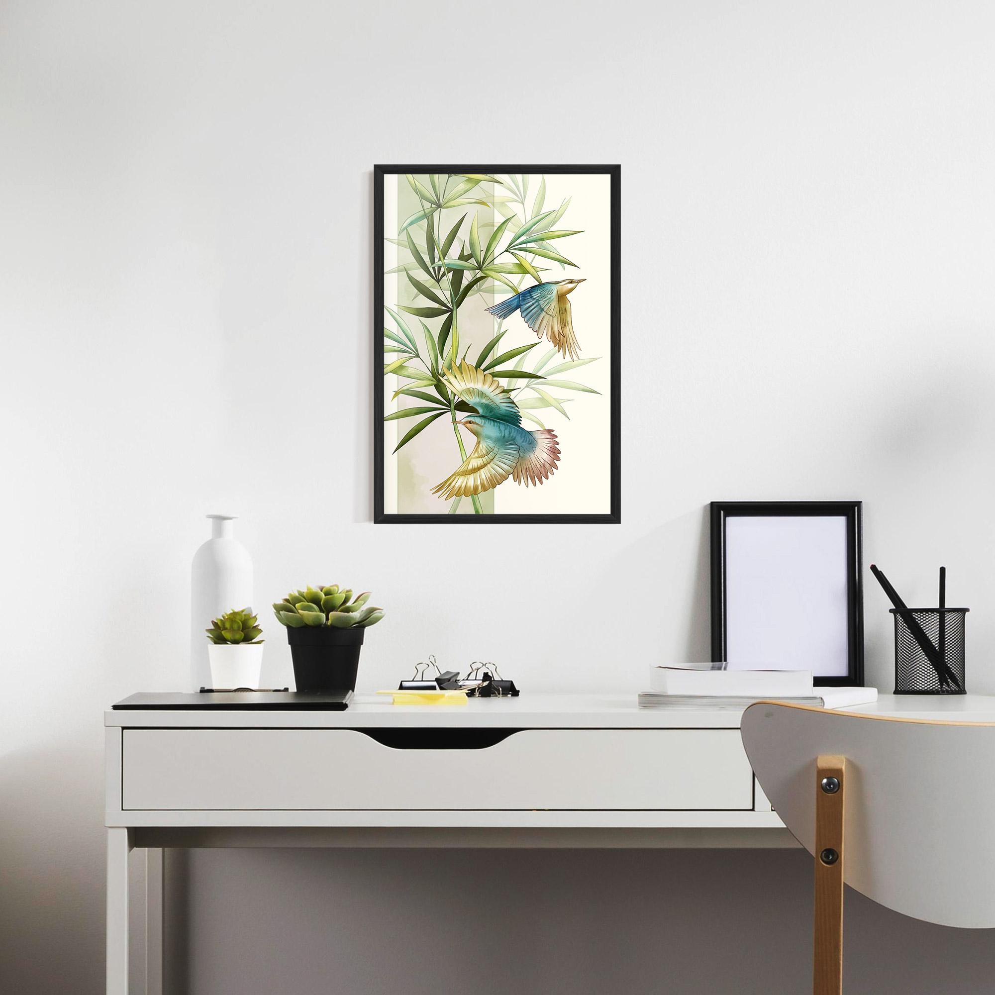 Gerahmte Poster Asiatic Blue Birds mockup 7