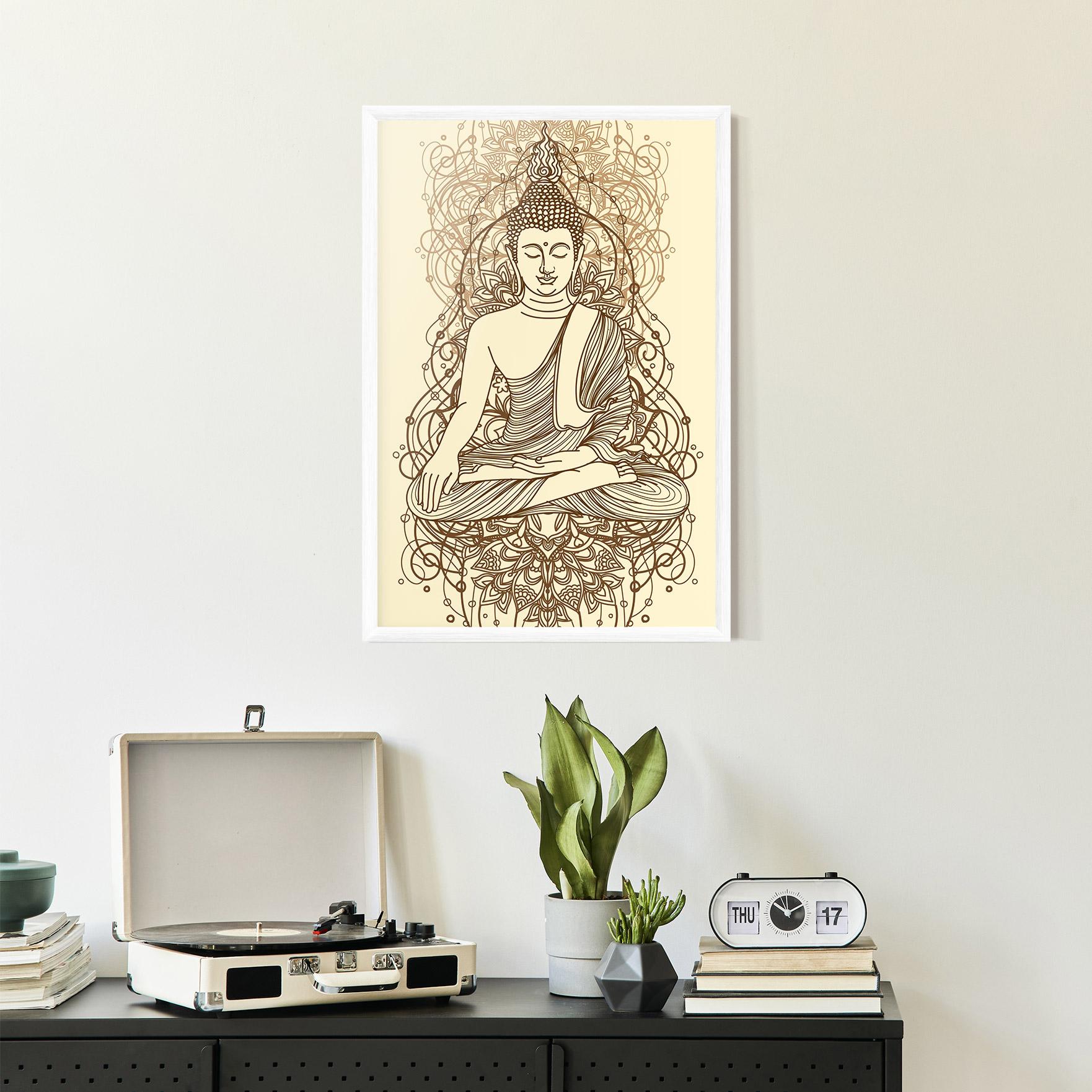 Gerahmte Poster Brown Line Buddha mockup 2