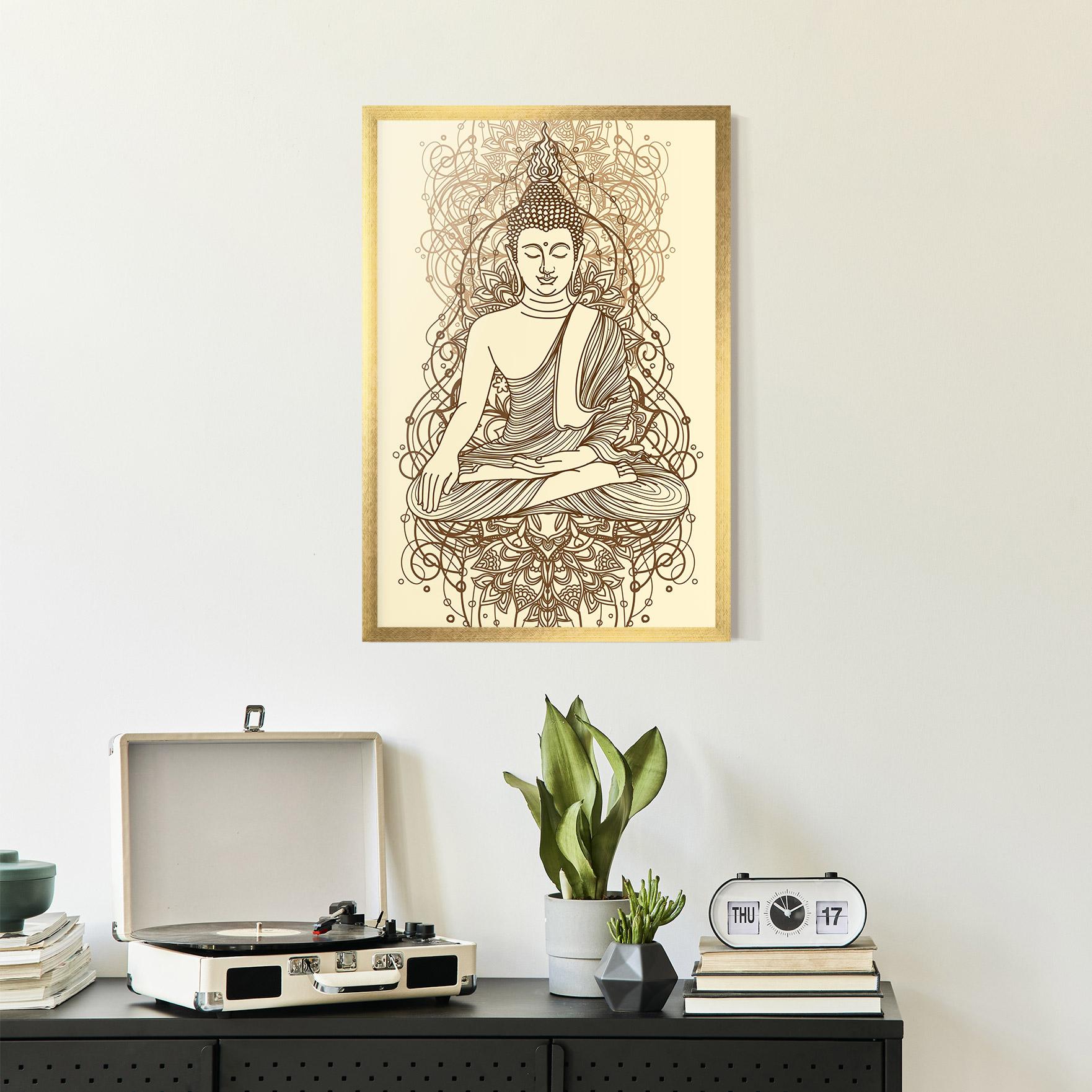 Gerahmte Poster Brown Line Buddha mockup 2