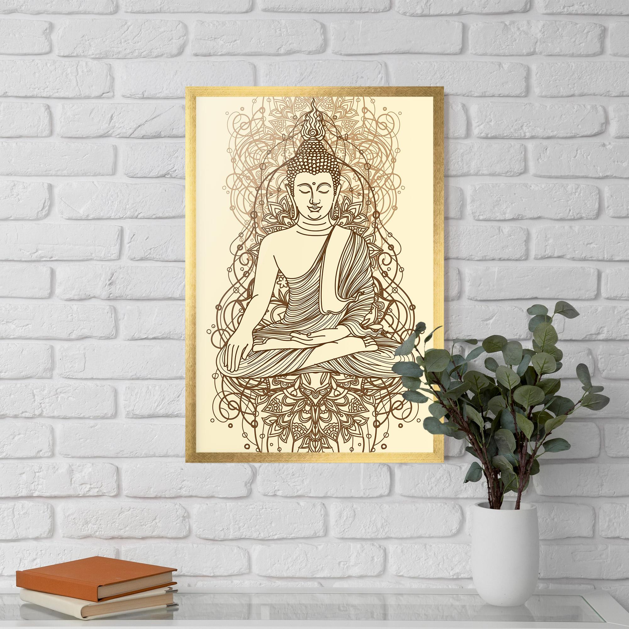 Gerahmte Poster Brown Line Buddha mockup 5