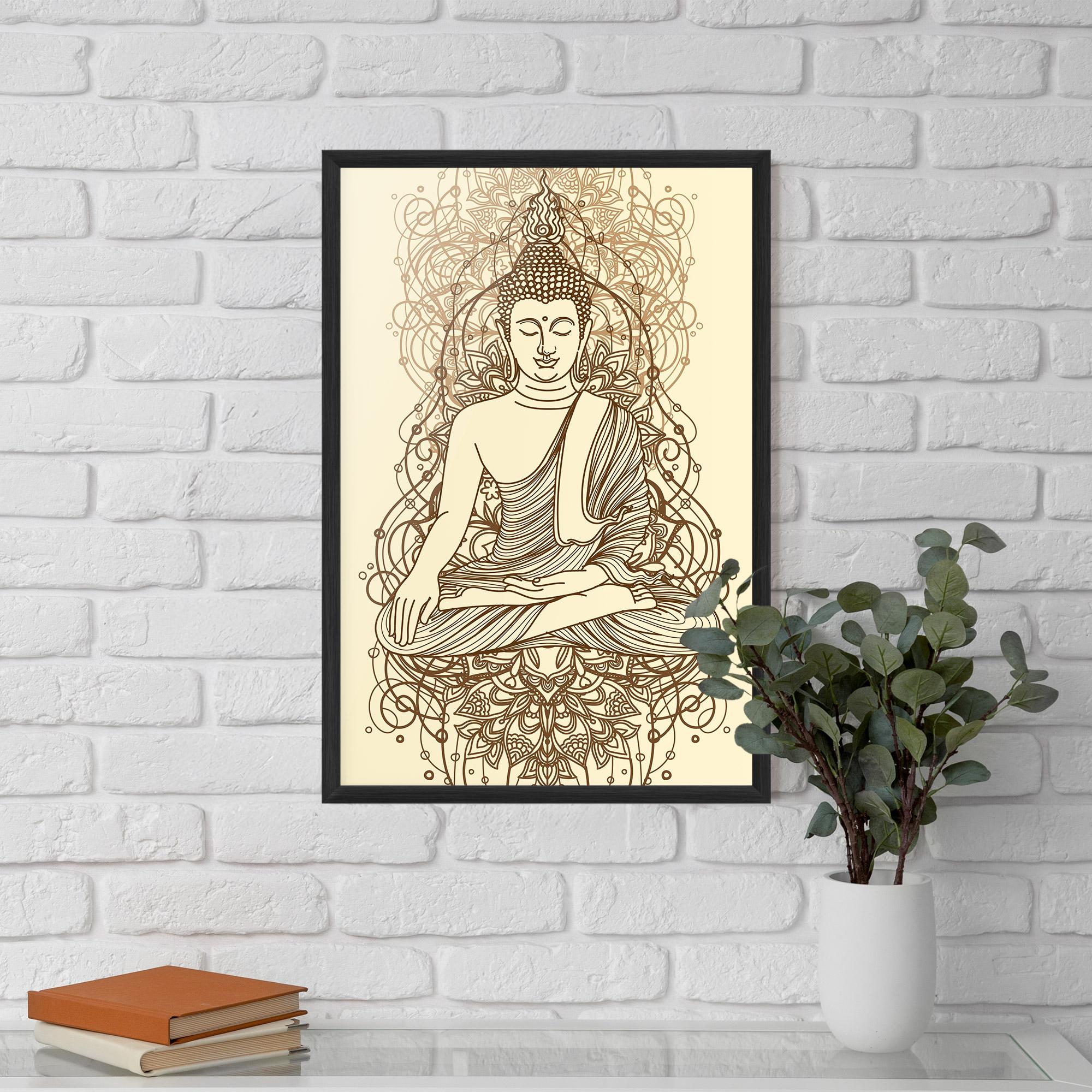 Gerahmte Poster Brown Line Buddha mockup 5