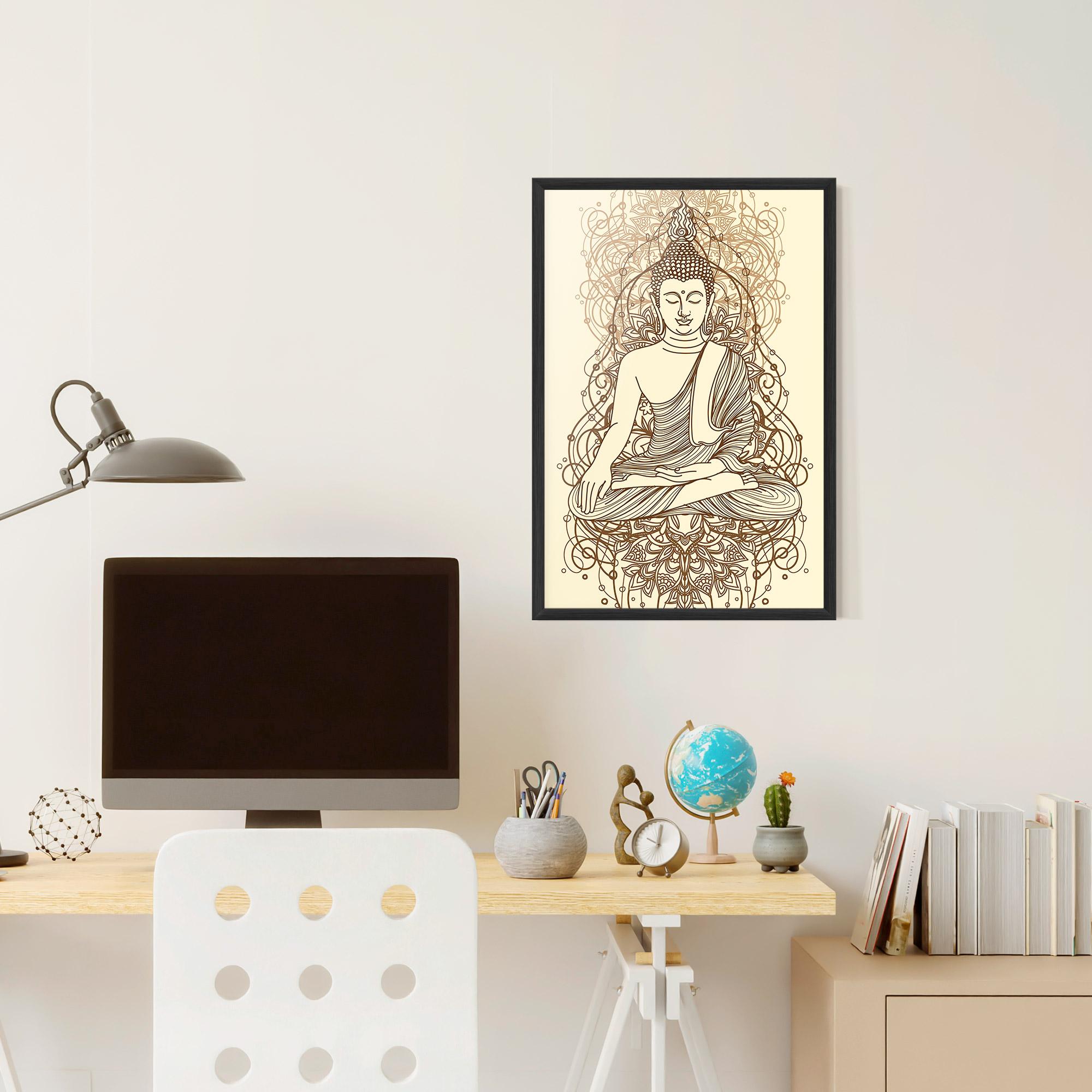 Gerahmte Poster Brown Line Buddha mockup 6