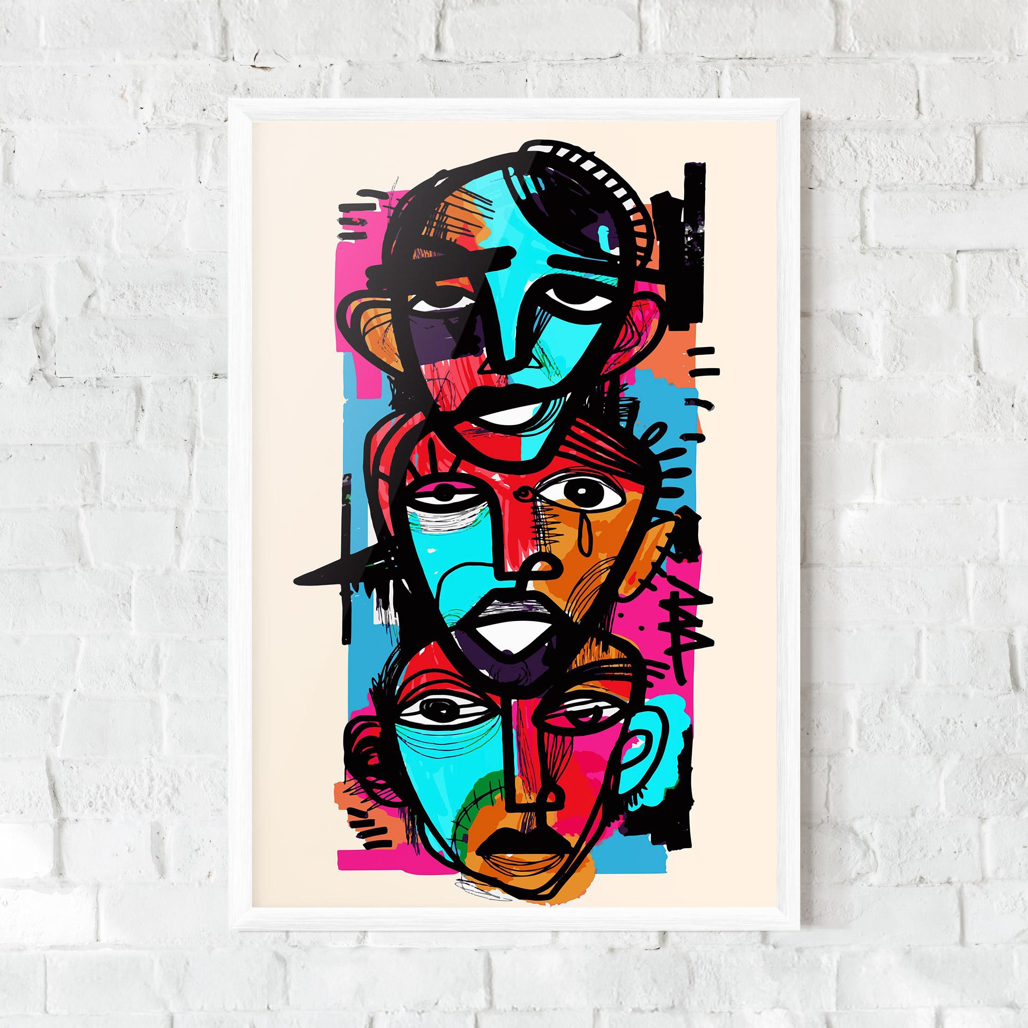 Gerahmte Poster Blue Orange Faces mockup 0