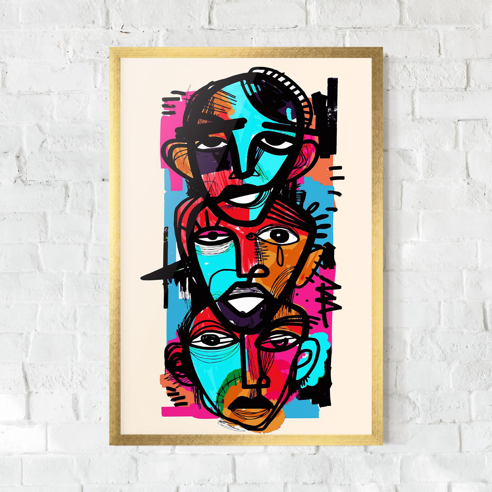 Gerahmte Poster Blue Orange Faces mockup 0