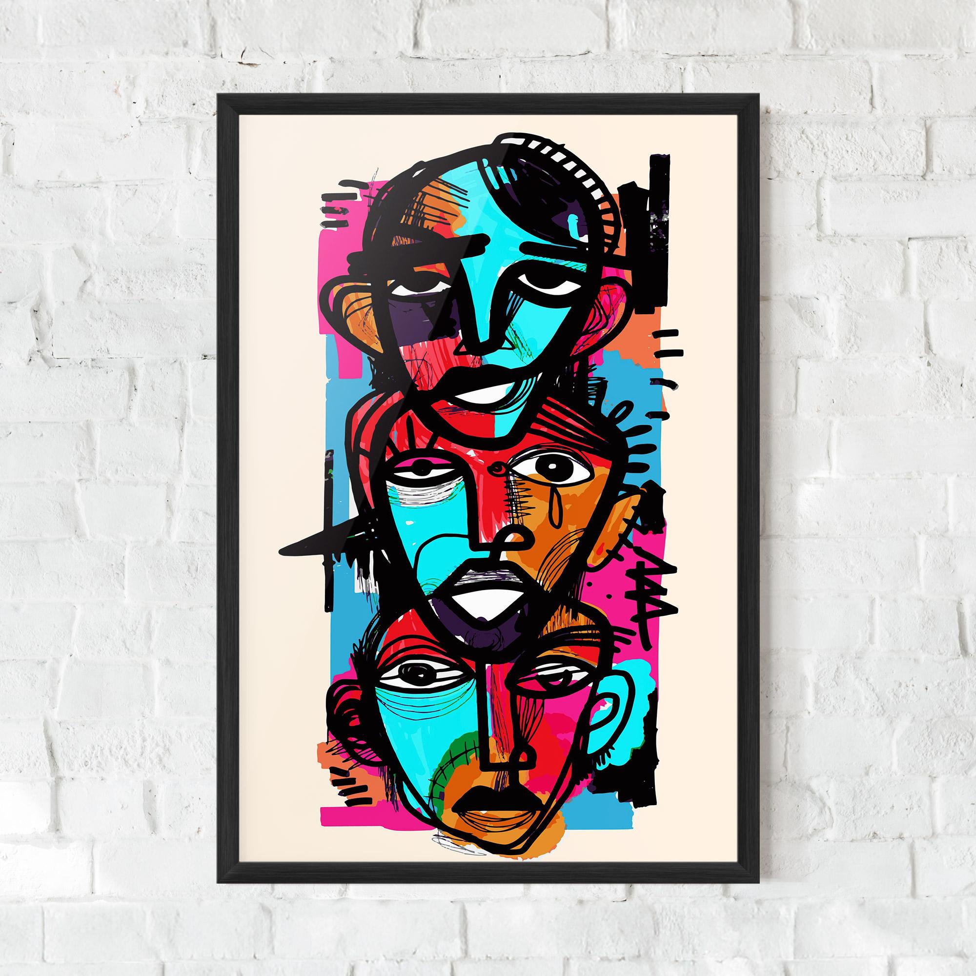 Gerahmte Poster Blue Orange Faces mockup 0