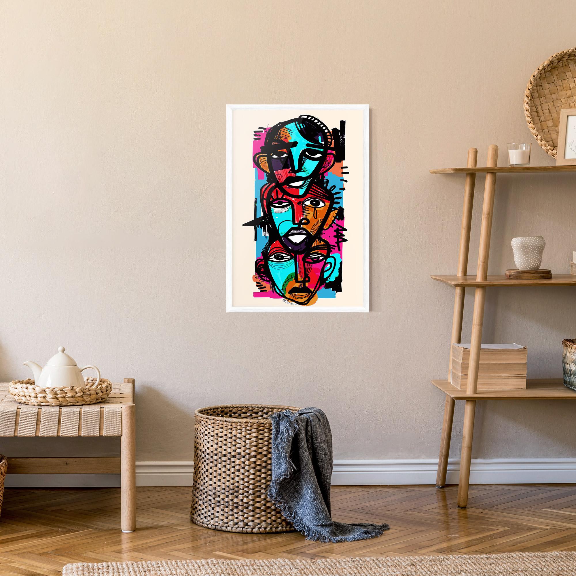 Gerahmte Poster Blue Orange Faces mockup 9