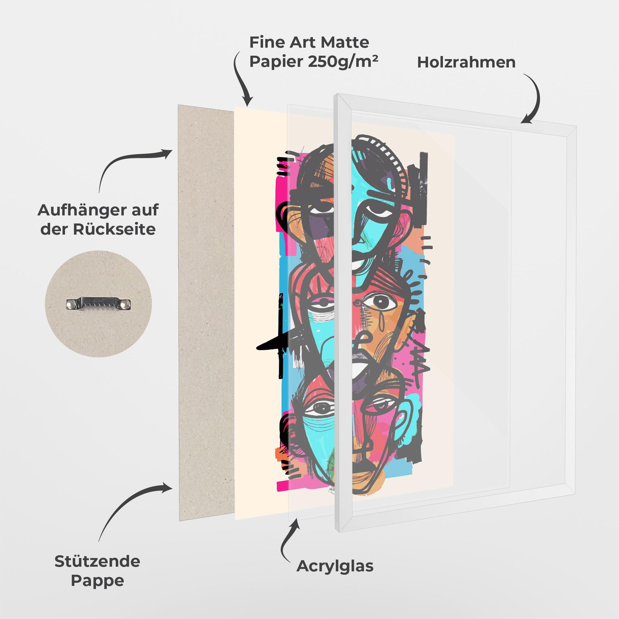 Gerahmte Poster Blue Orange Faces mockup 1