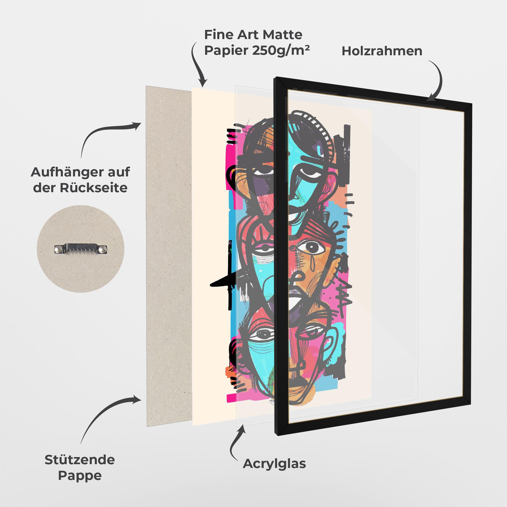 Gerahmte Poster Blue Orange Faces mockup 1