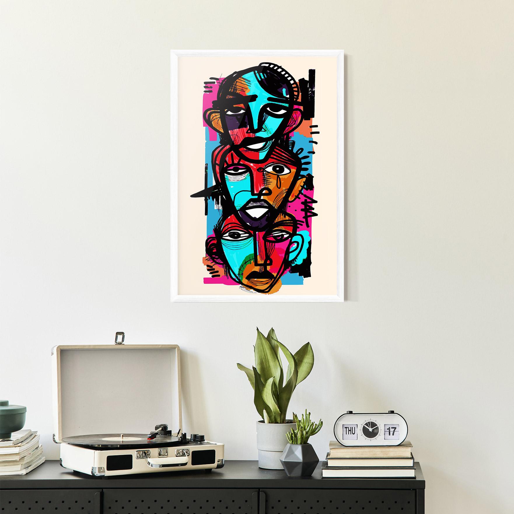 Gerahmte Poster Blue Orange Faces mockup 2