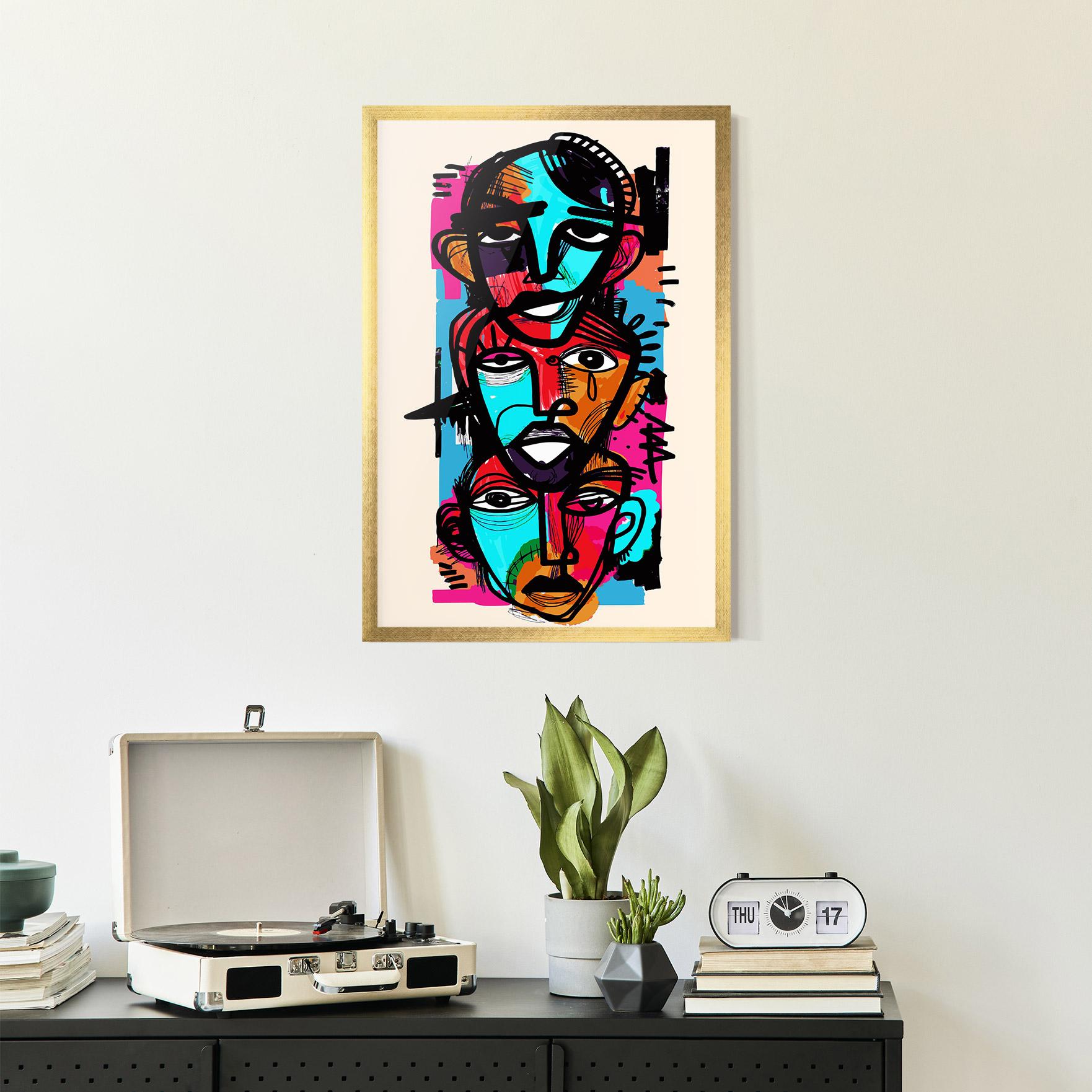 Gerahmte Poster Blue Orange Faces mockup 2