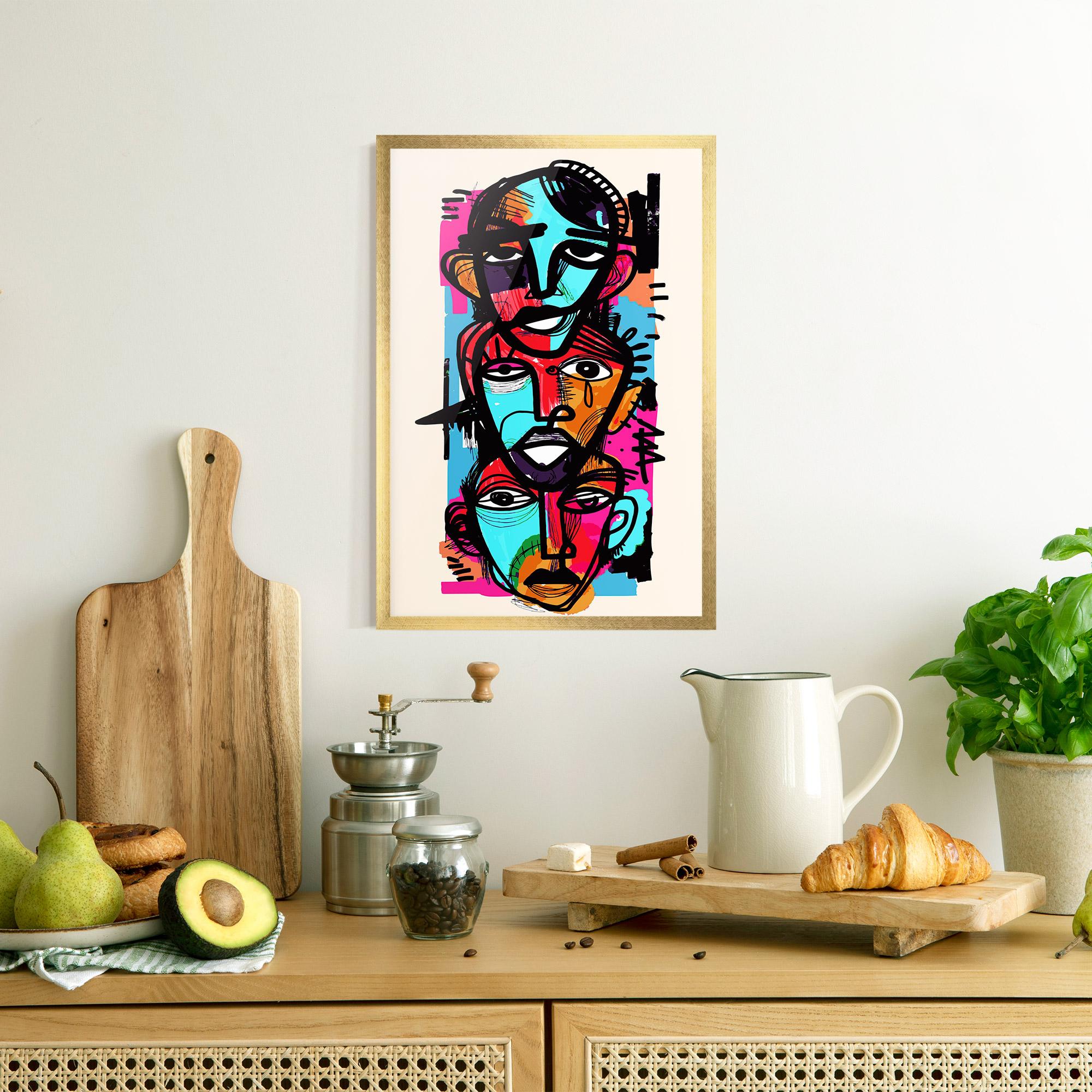 Gerahmte Poster Blue Orange Faces mockup 8