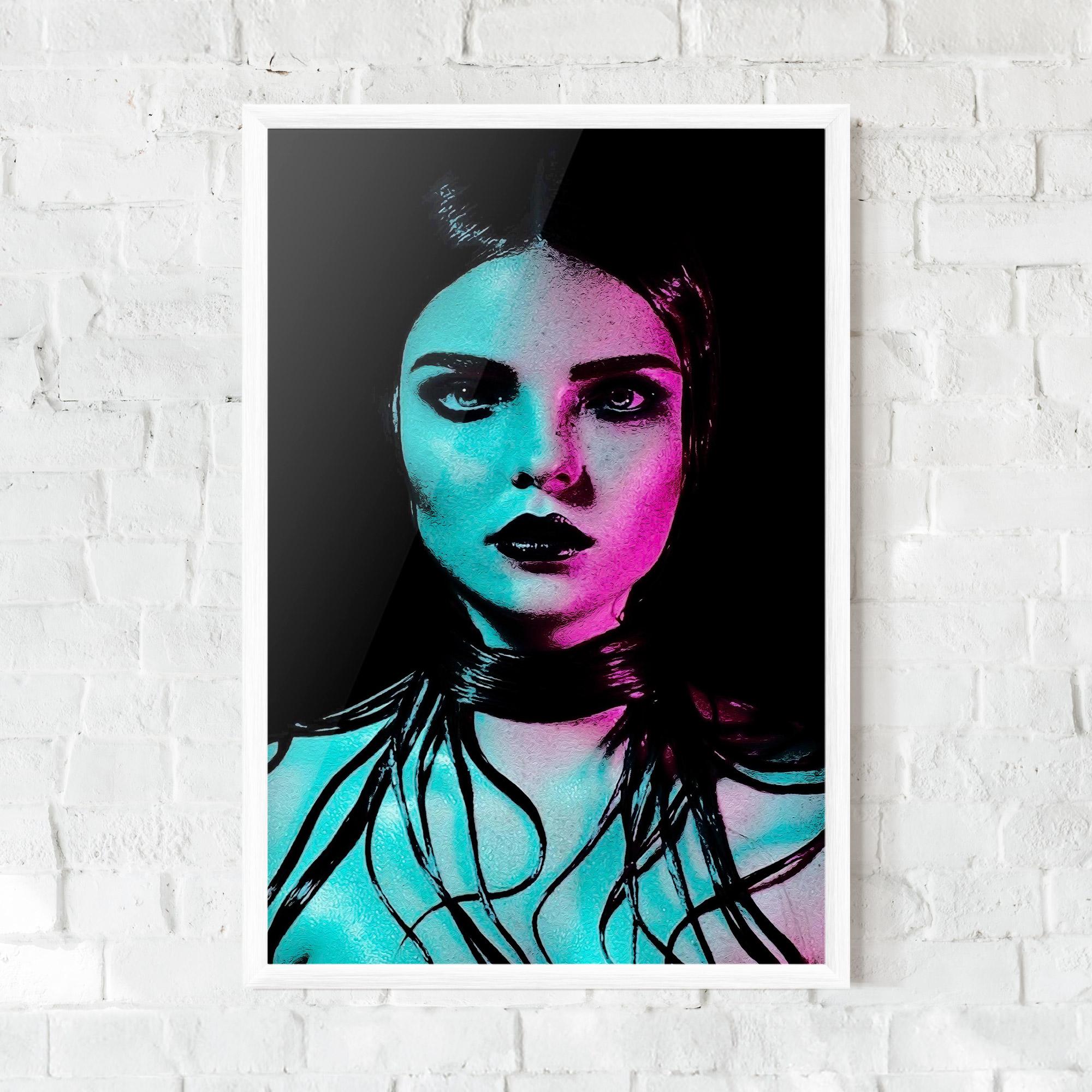 Gerahmte Poster Pink Blue Light Girl mockup 0