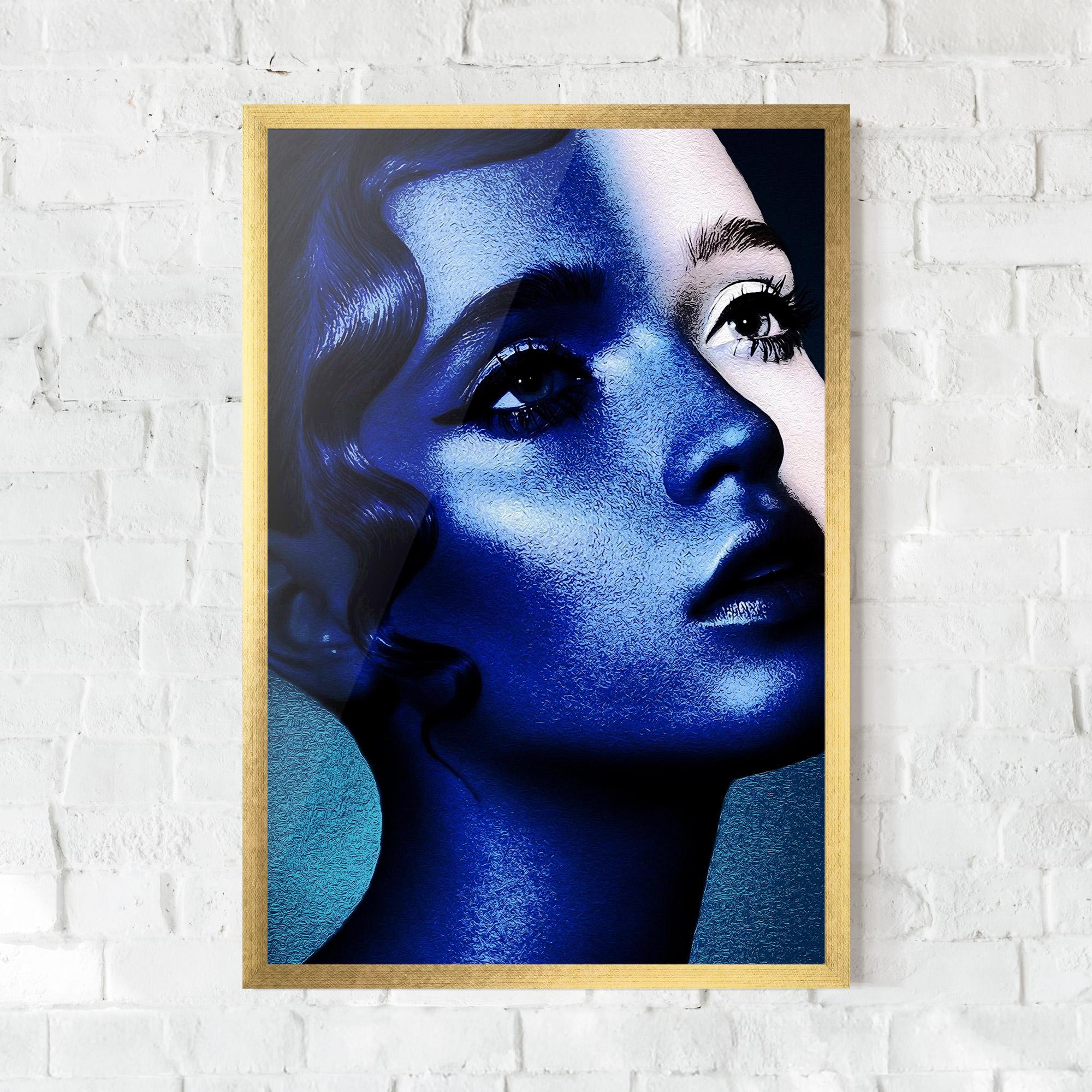Gerahmte Poster Blue White Face Art mockup 0