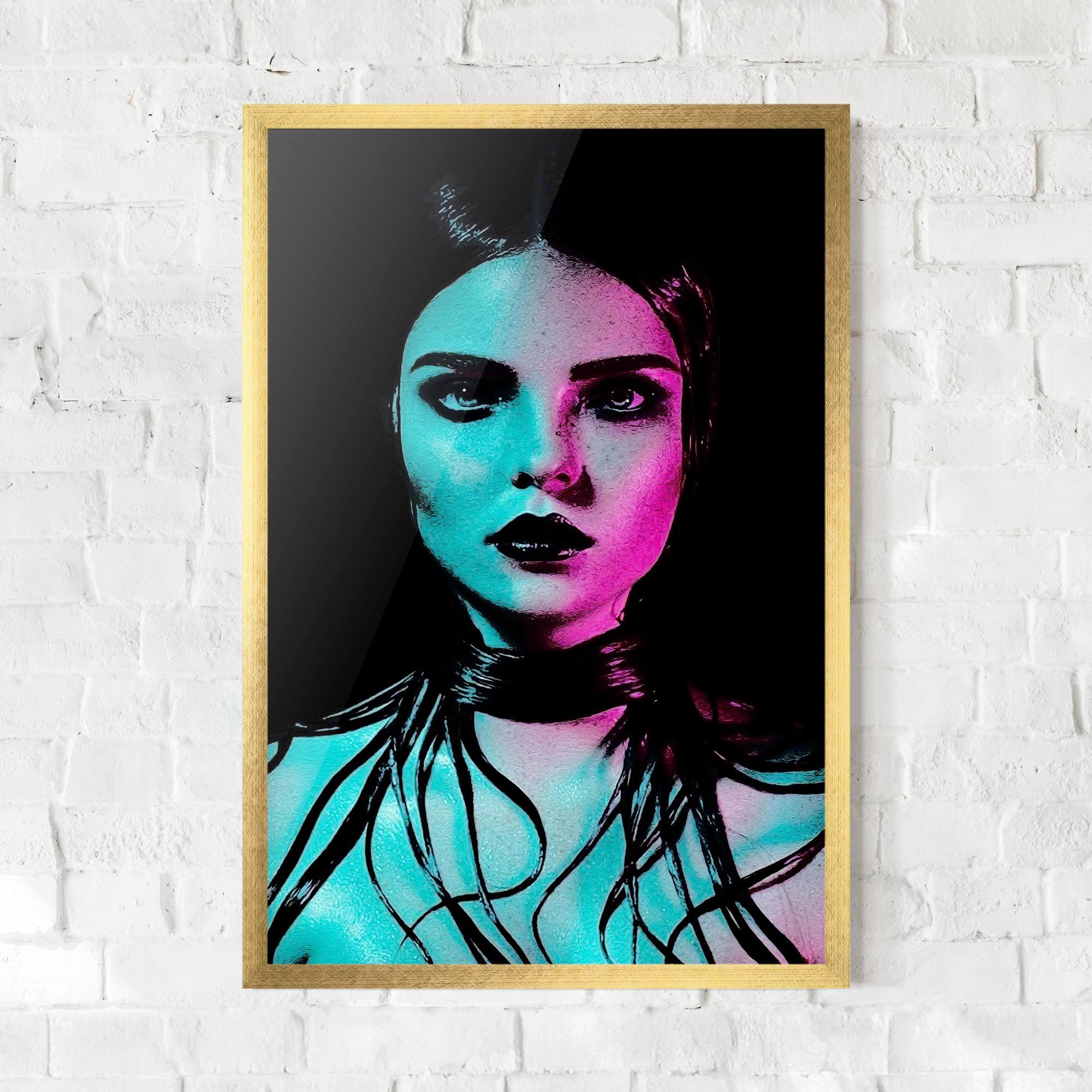 Gerahmte Poster Pink Blue Light Girl mockup 0