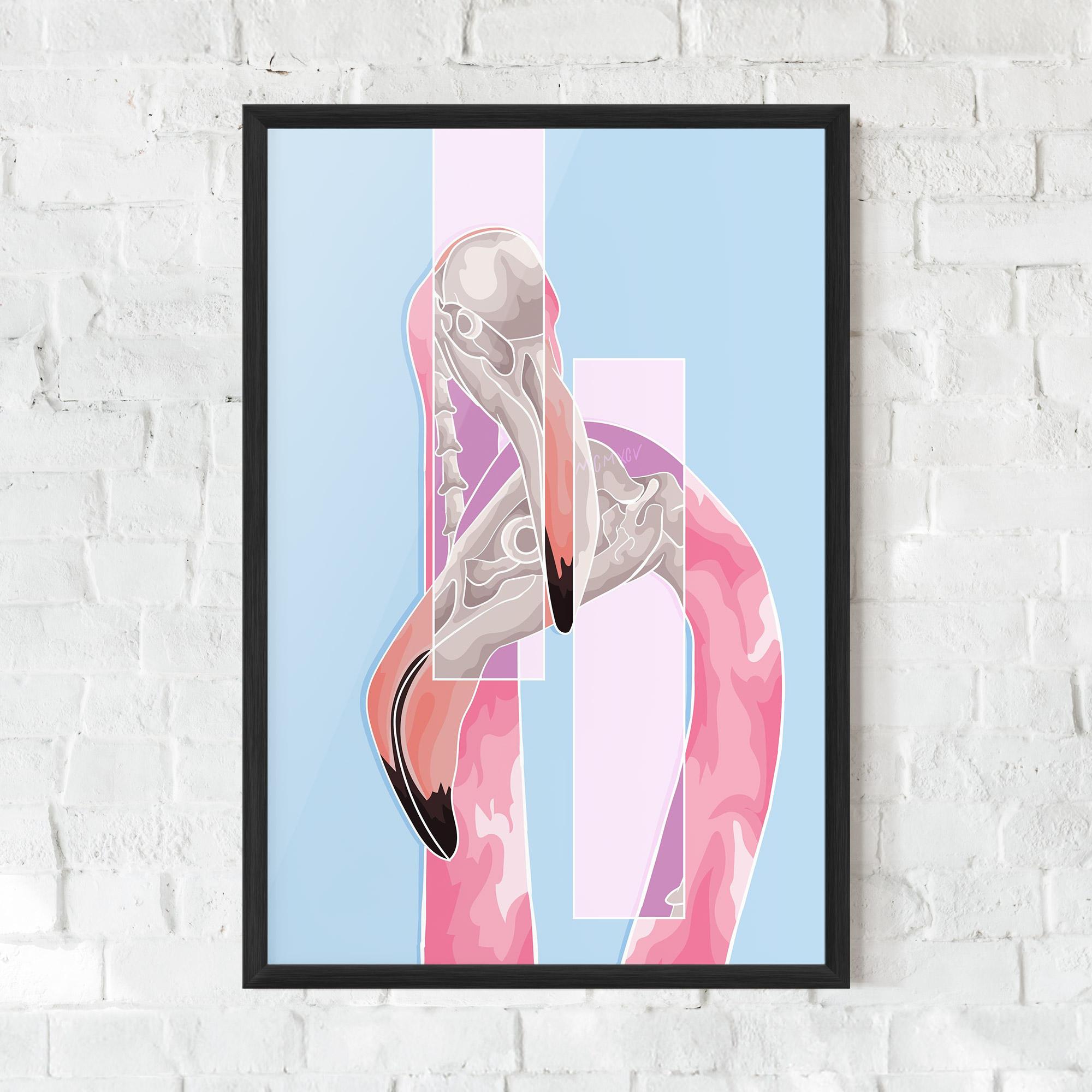 Gerahmte Poster Pink Skull Flamingo mockup 0