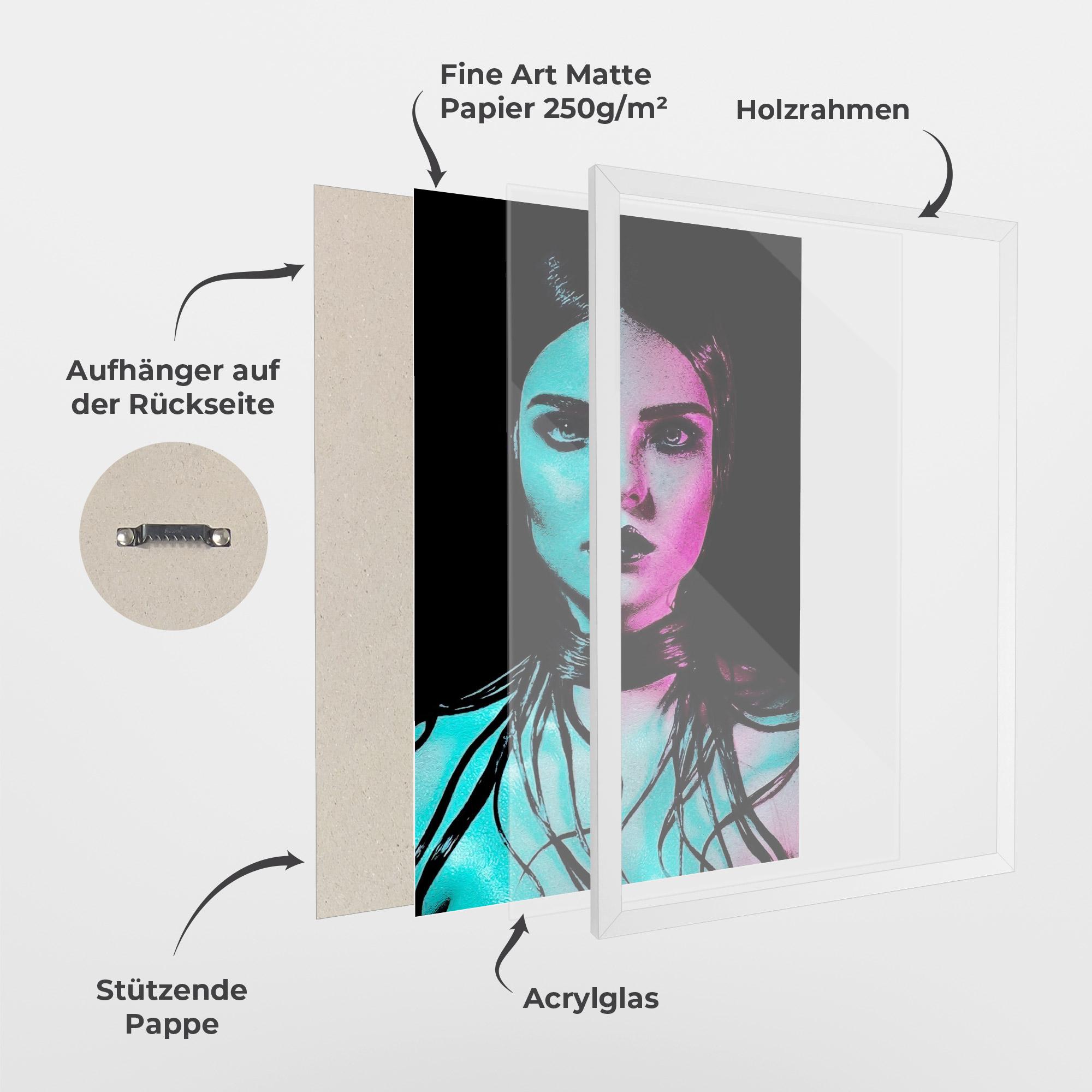 Gerahmte Poster Pink Blue Light Girl mockup 1
