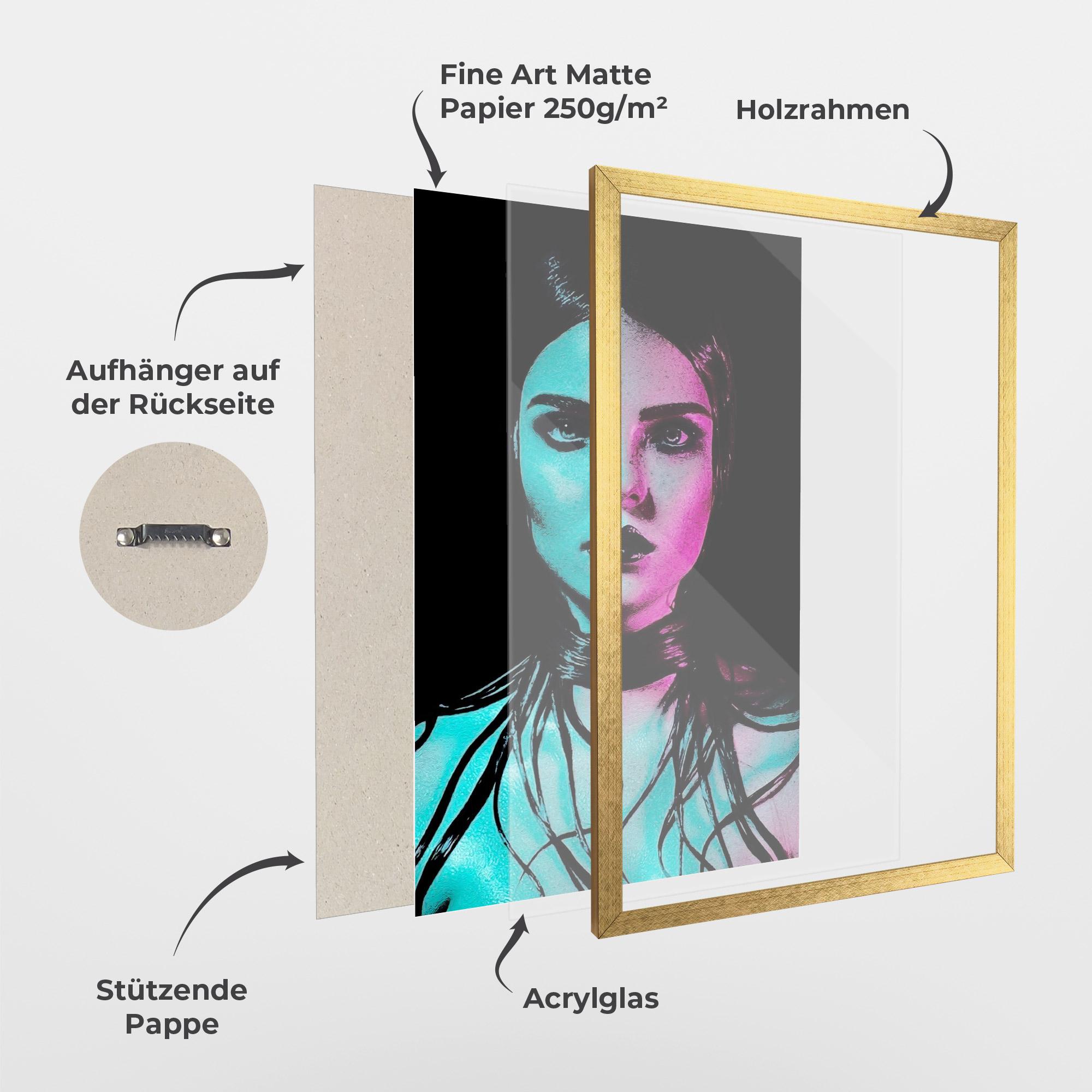 Gerahmte Poster Pink Blue Light Girl mockup 1