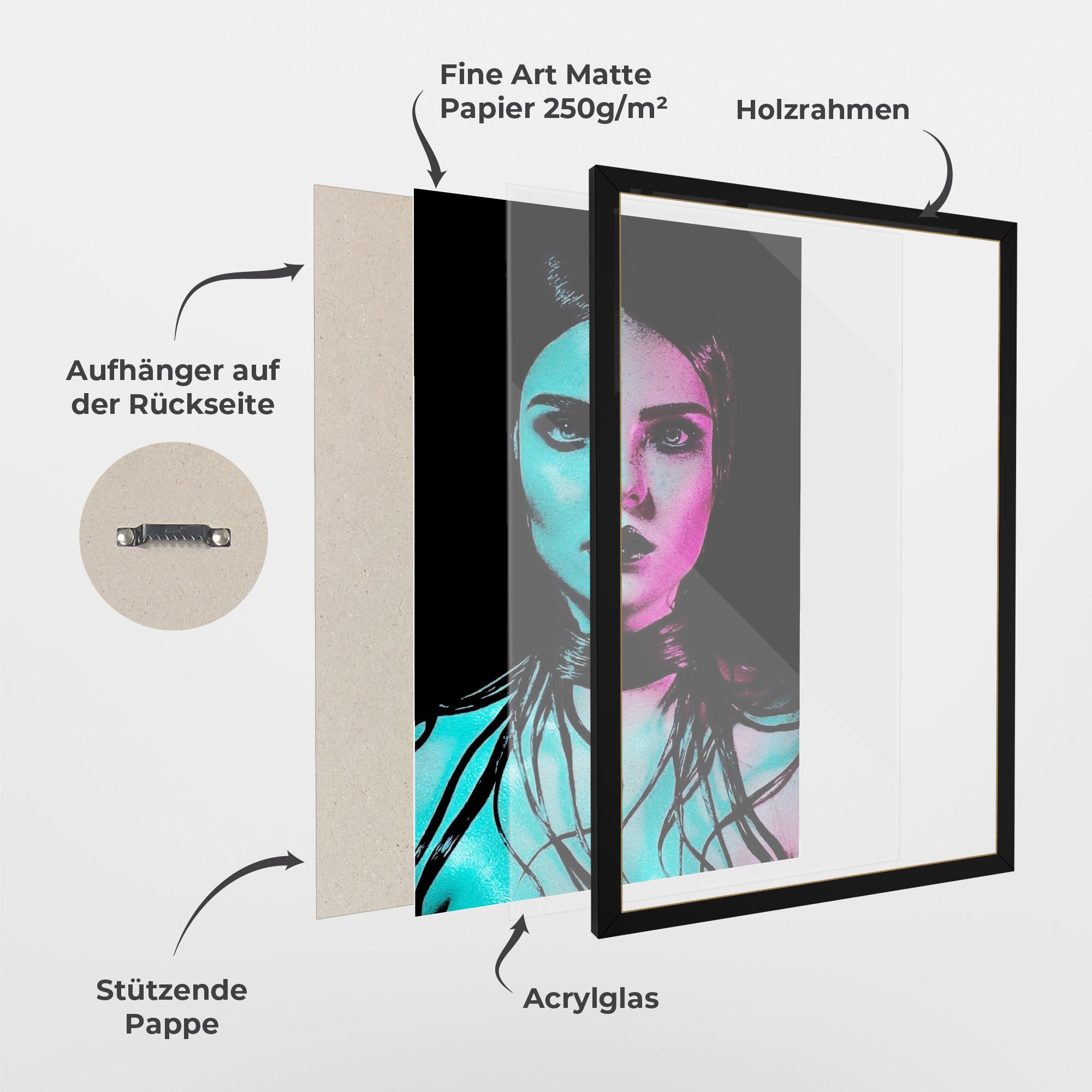 Gerahmte Poster Pink Blue Light Girl mockup 1