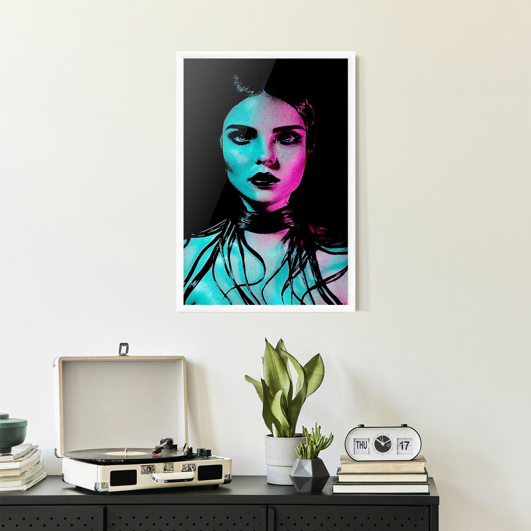 Gerahmte Poster Pink Blue Light Girl mockup 2