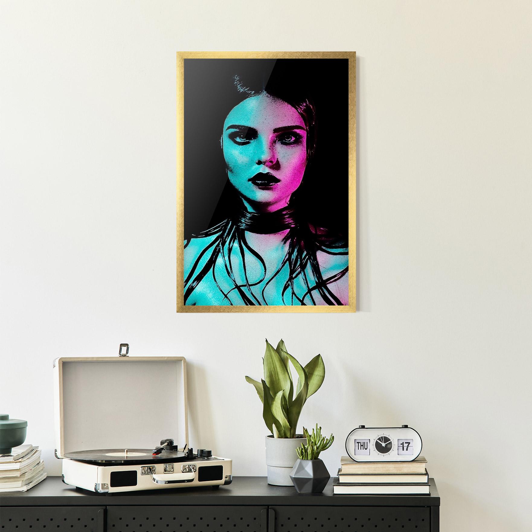 Gerahmte Poster Pink Blue Light Girl mockup 2