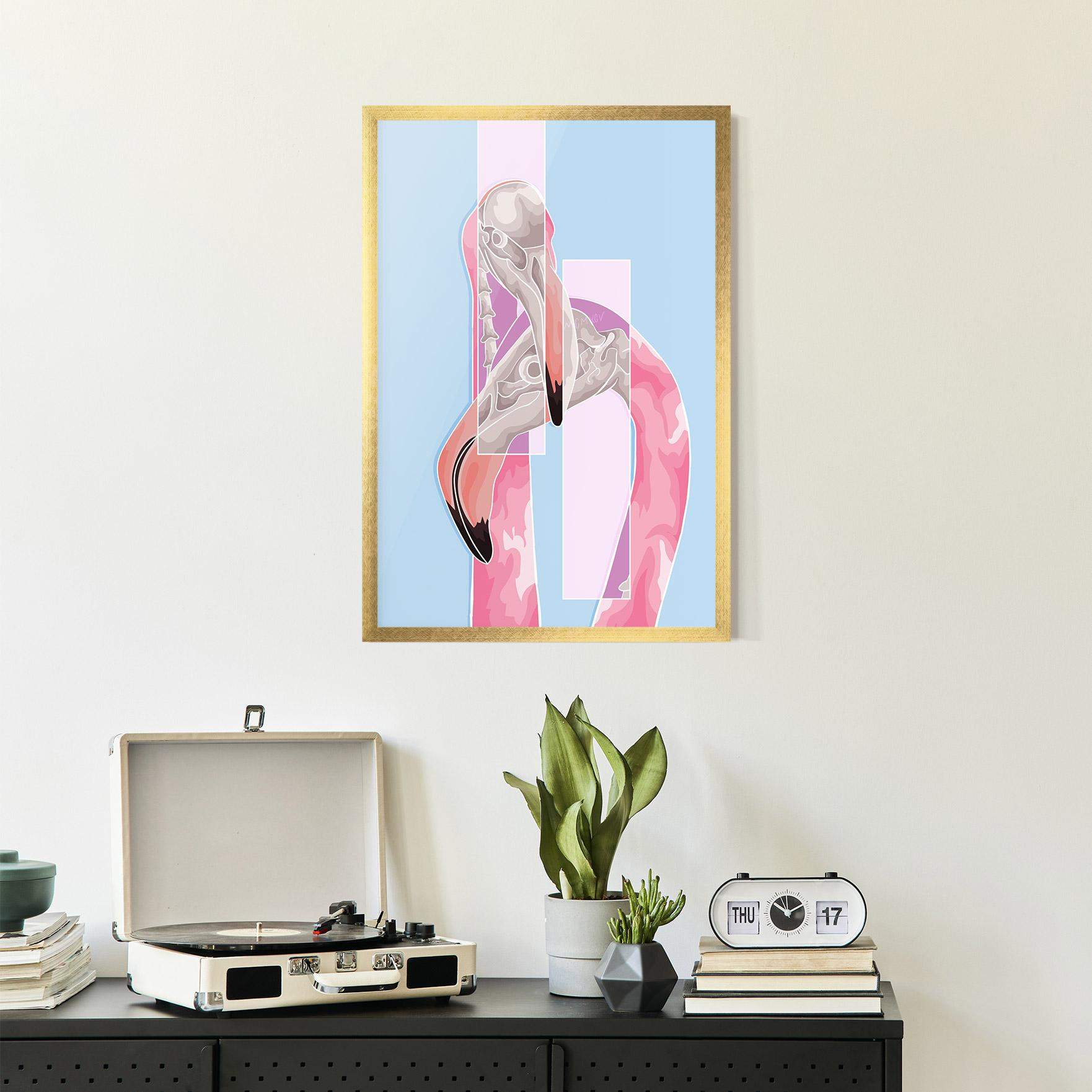 Gerahmte Poster Pink Skull Flamingo mockup 2