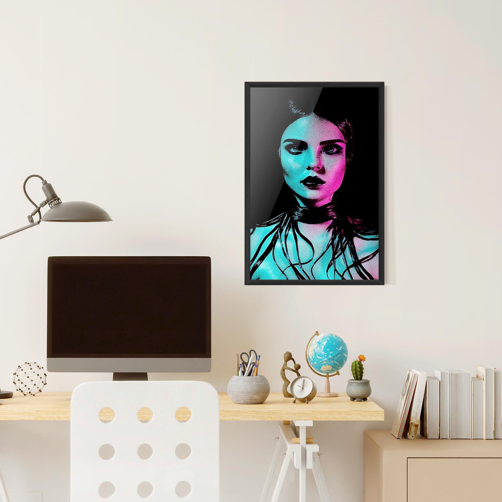 Gerahmte Poster Pink Blue Light Girl mockup 6