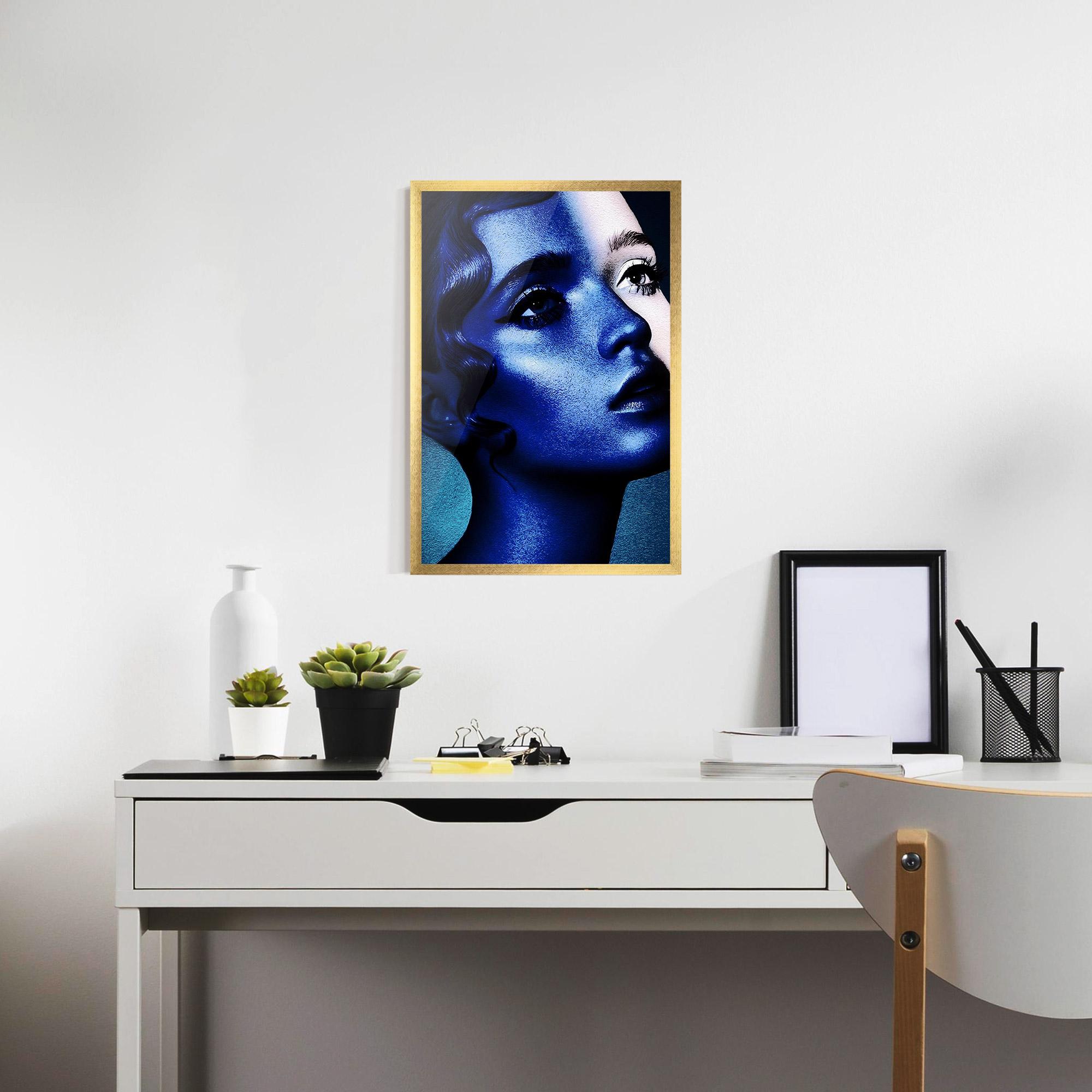 Gerahmte Poster Blue White Face Art mockup 7