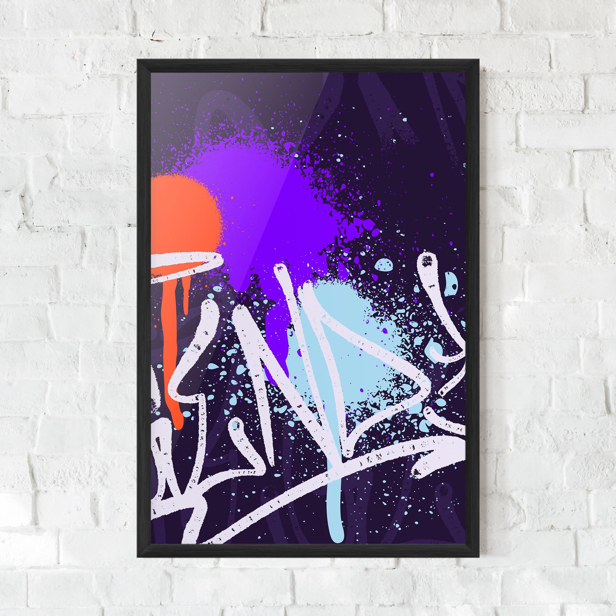 Gerahmte Poster Purple Blue Graffiti mockup 0