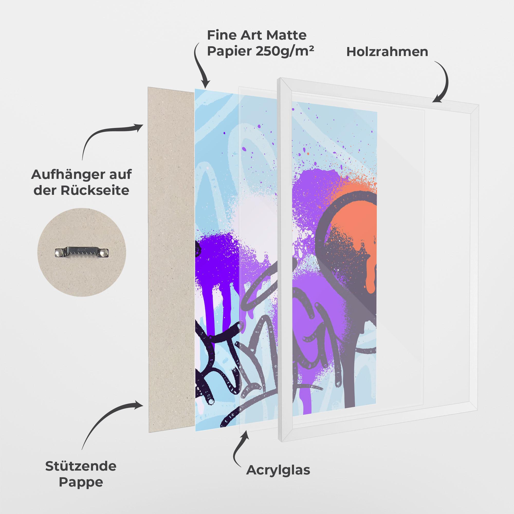 Gerahmte Poster Blue Purple Graffiti mockup 1