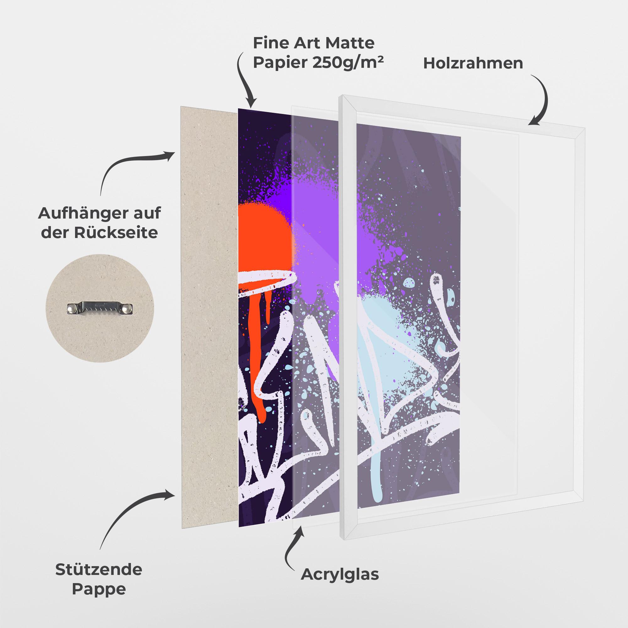 Gerahmte Poster Purple Blue Graffiti mockup 1