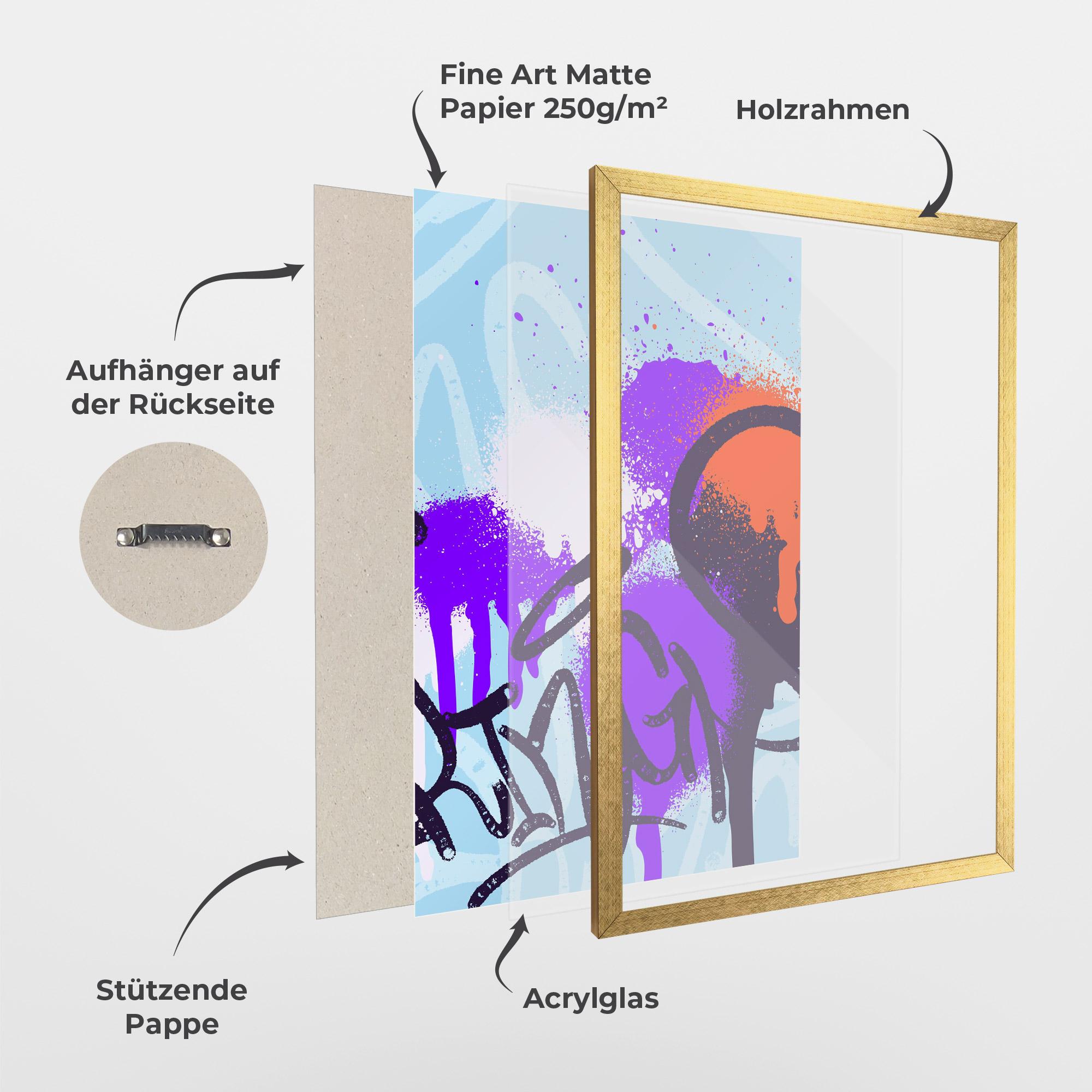 Gerahmte Poster Blue Purple Graffiti mockup 1