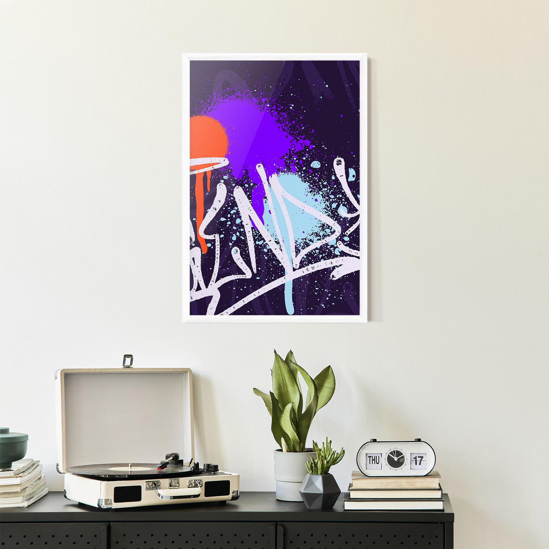 Gerahmte Poster Purple Blue Graffiti mockup 2