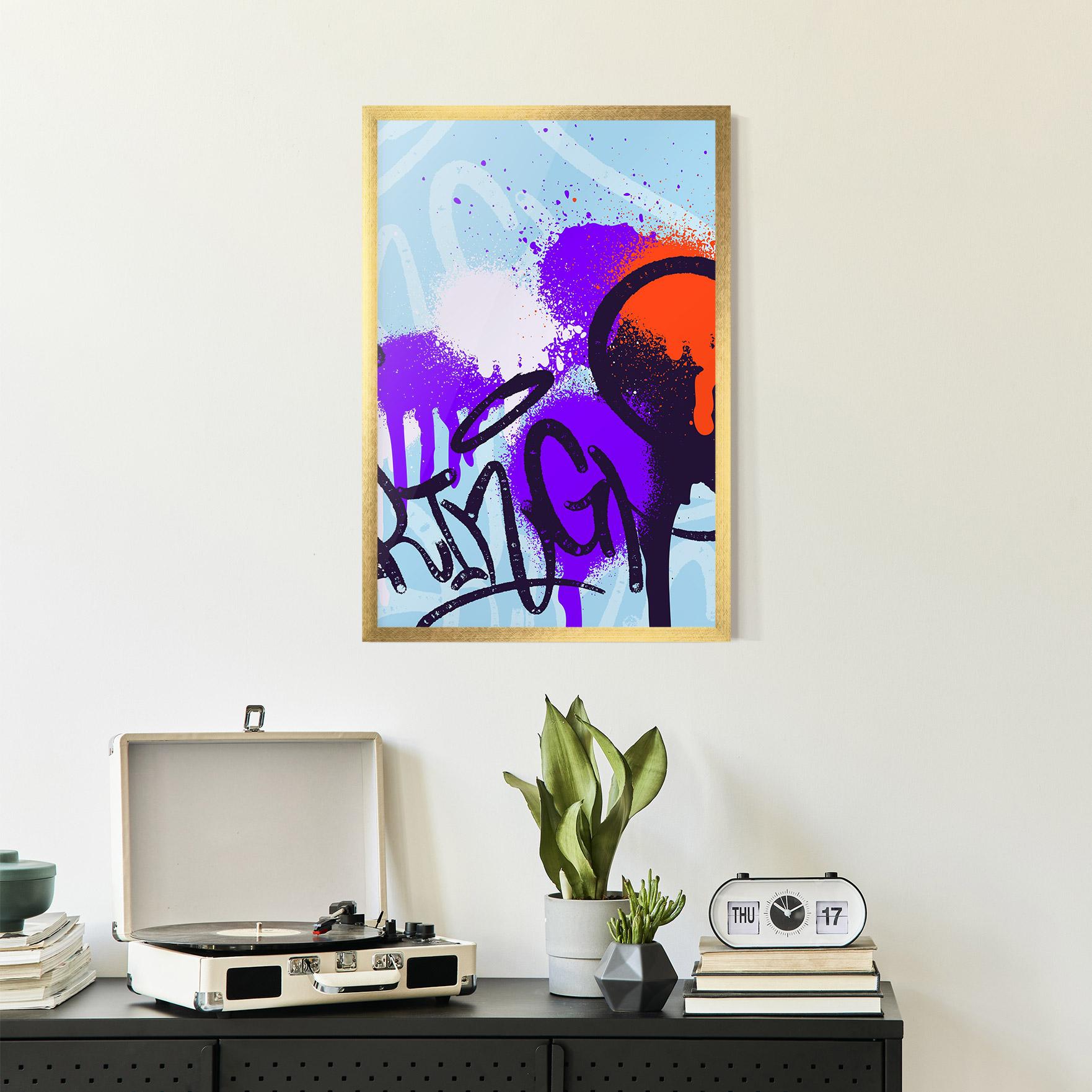 Gerahmte Poster Blue Purple Graffiti mockup 2